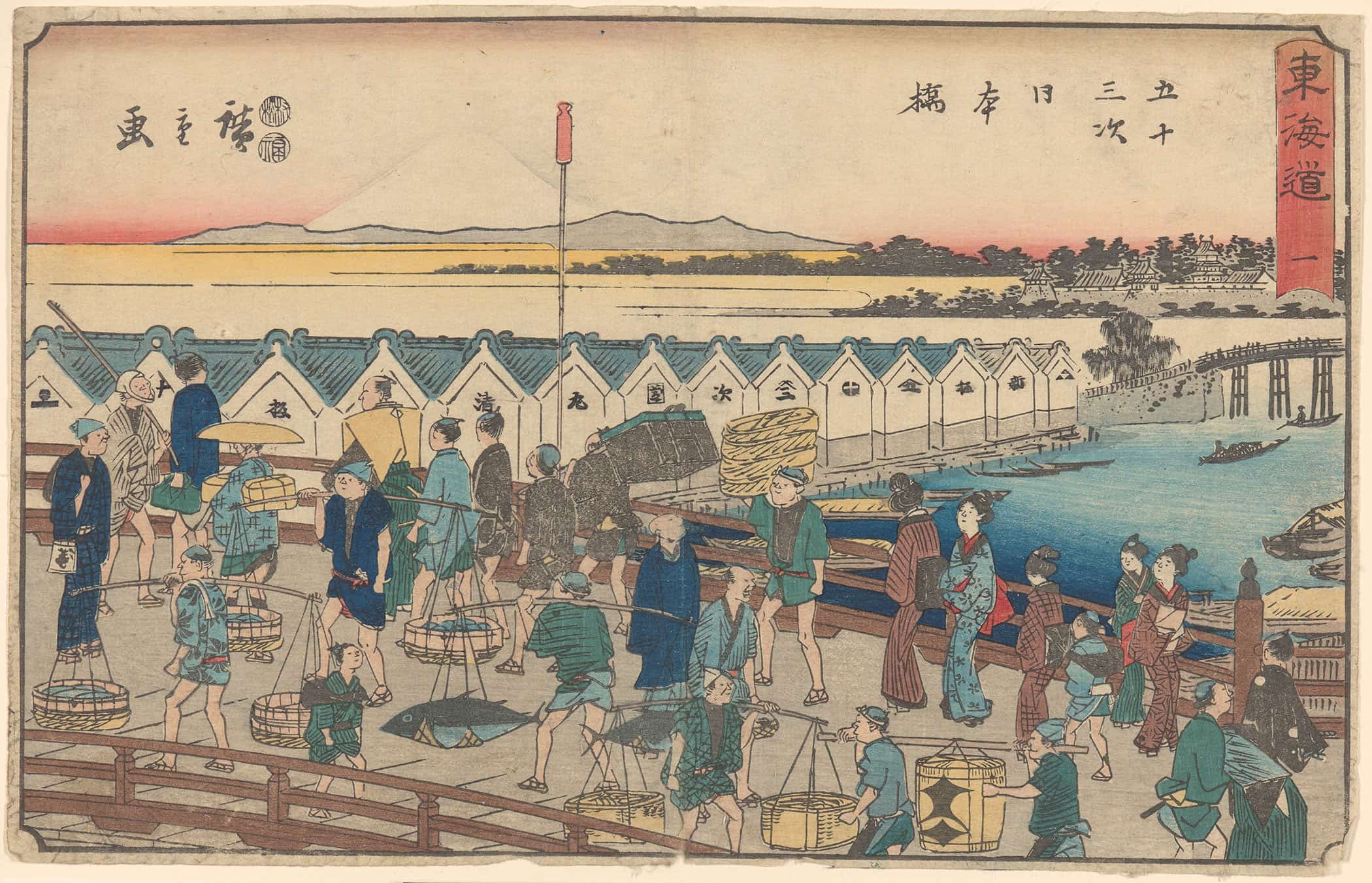 Nihonbashi Porters Etc On Bridge Summer Scene by Ando Hiroshige - Image 2