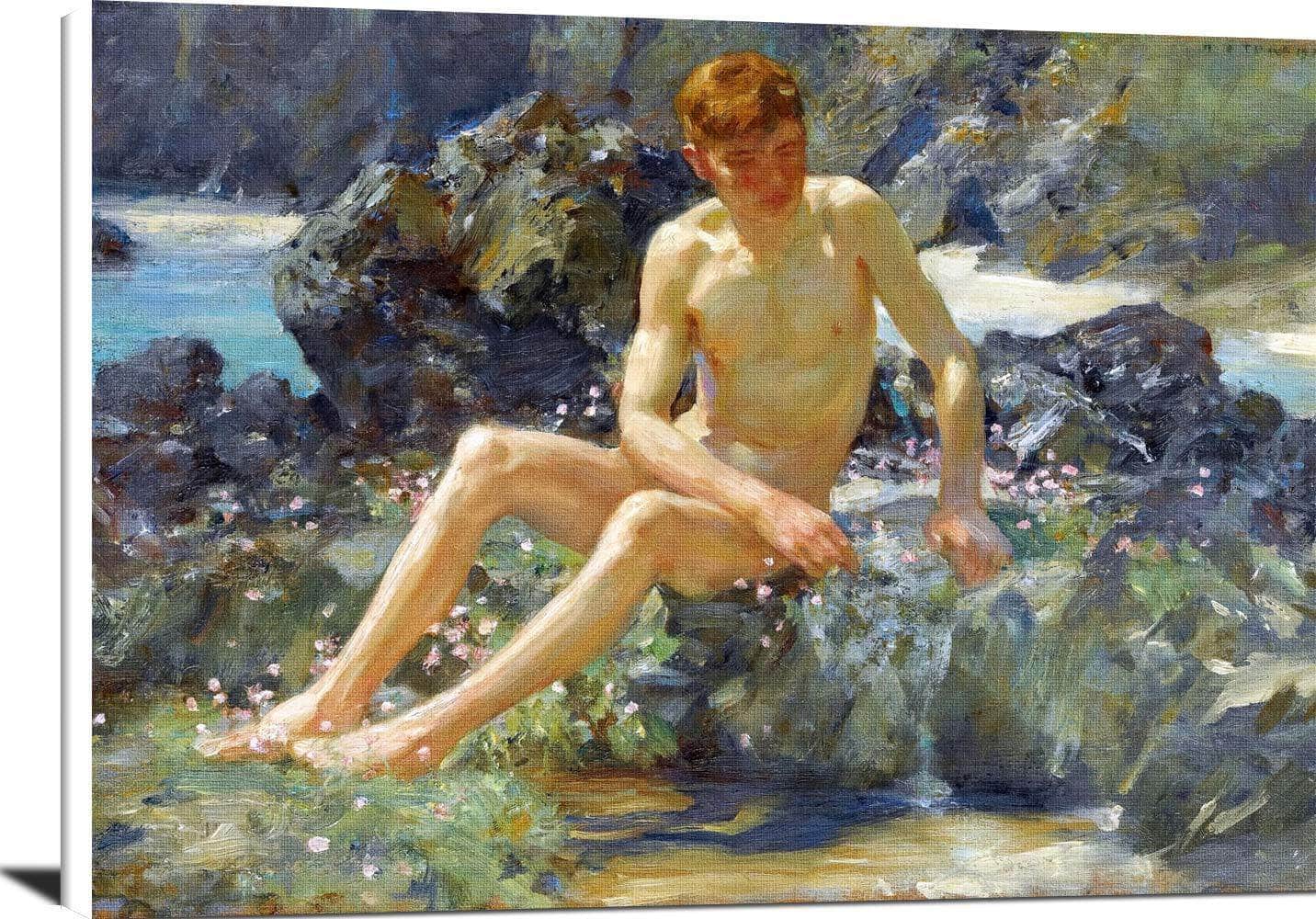Nude On The Rocks Painting Henry Scott Tuke Canvas Art
