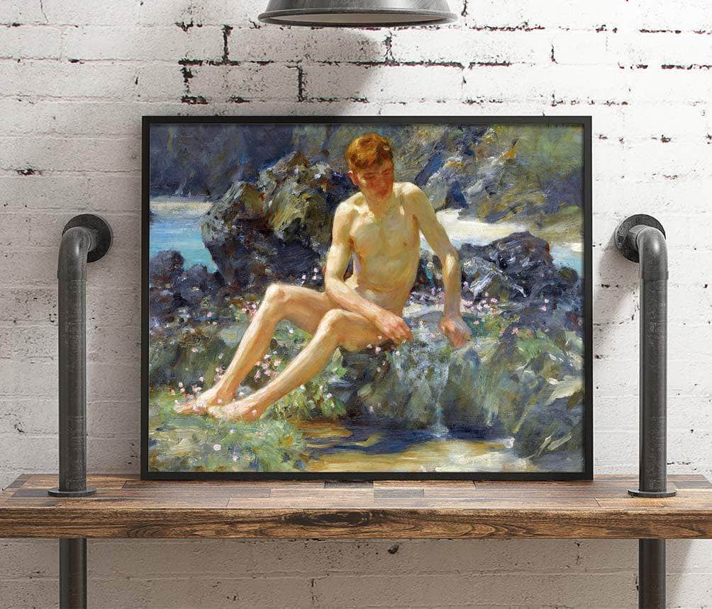 Nude On The Rocks Painting Henry Scott Tuke Canvas Art - Image 4