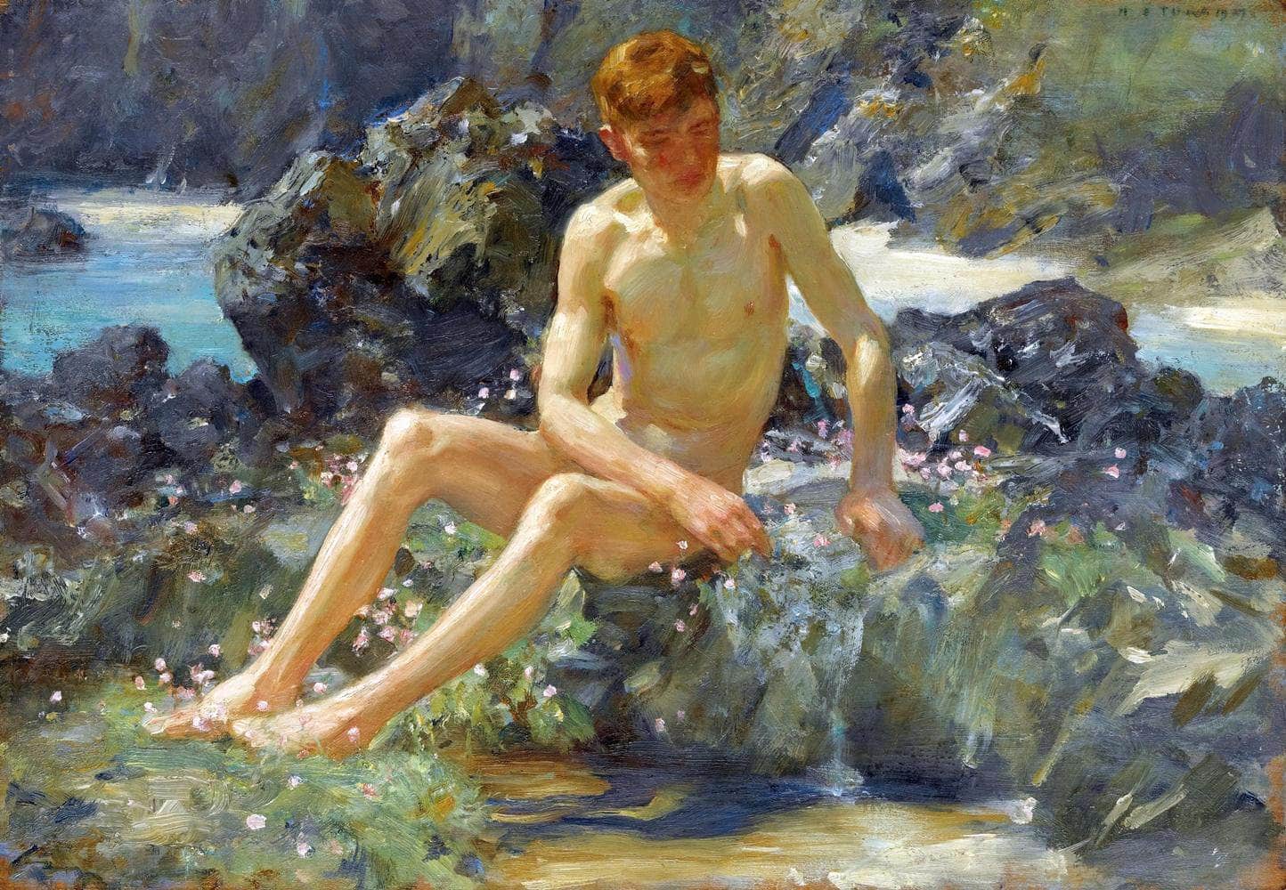 Nude On The Rocks Painting Henry Scott Tuke Canvas Art - Image 5