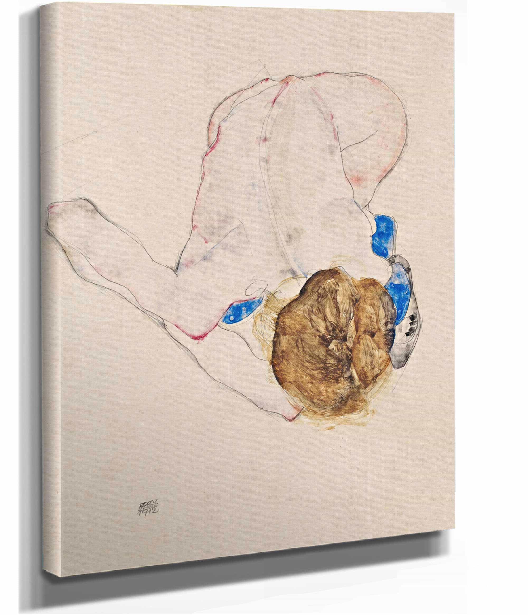 Nude With Blue Stockings Bending Forward by Egon Schiele - Image 2
