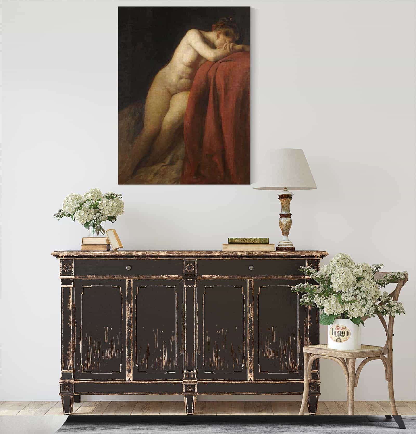 Nude With Red Drape by Franz Von Defregger - Image 4