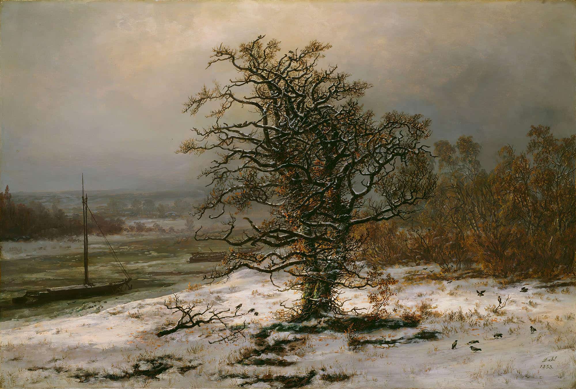 Oak Tree By The Elbe In Winter by Johan Christian Dahl