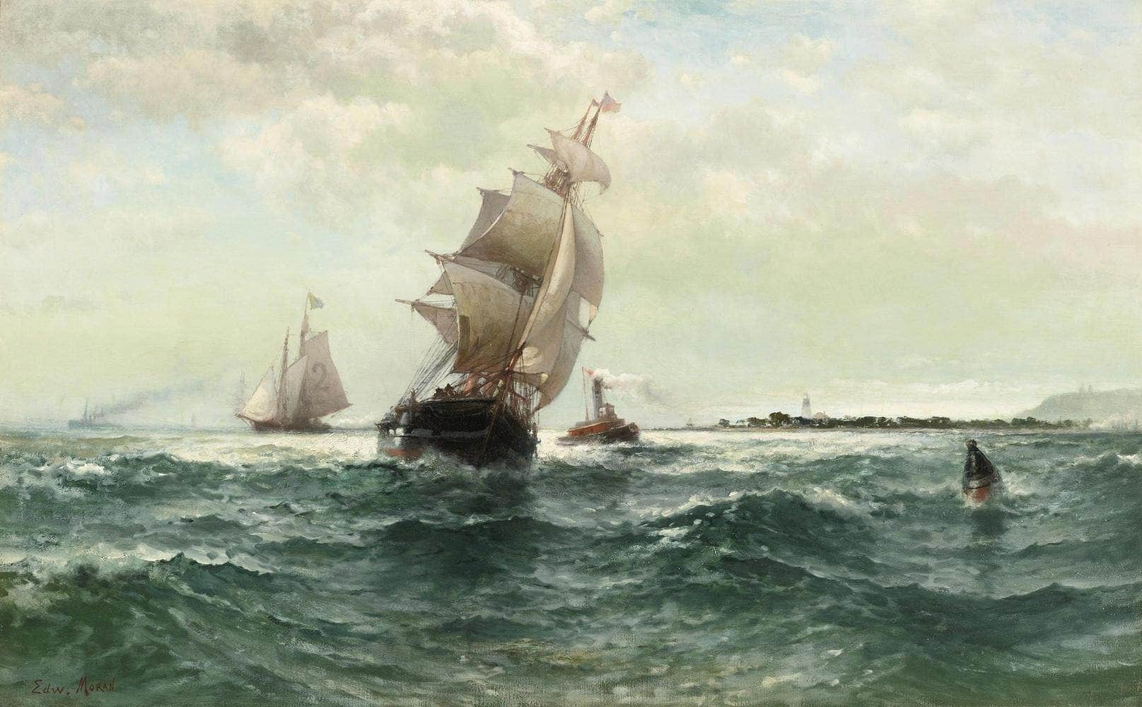 Off Atlantic Shore, Highlands Painting Edward Moran Canvas Art - Image 5