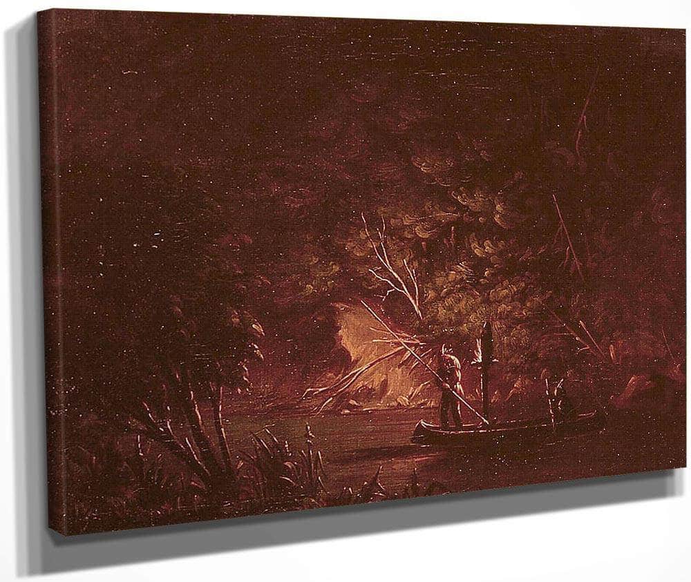 Ojibwe Spearing Salmon By Torchlight By George Catlin