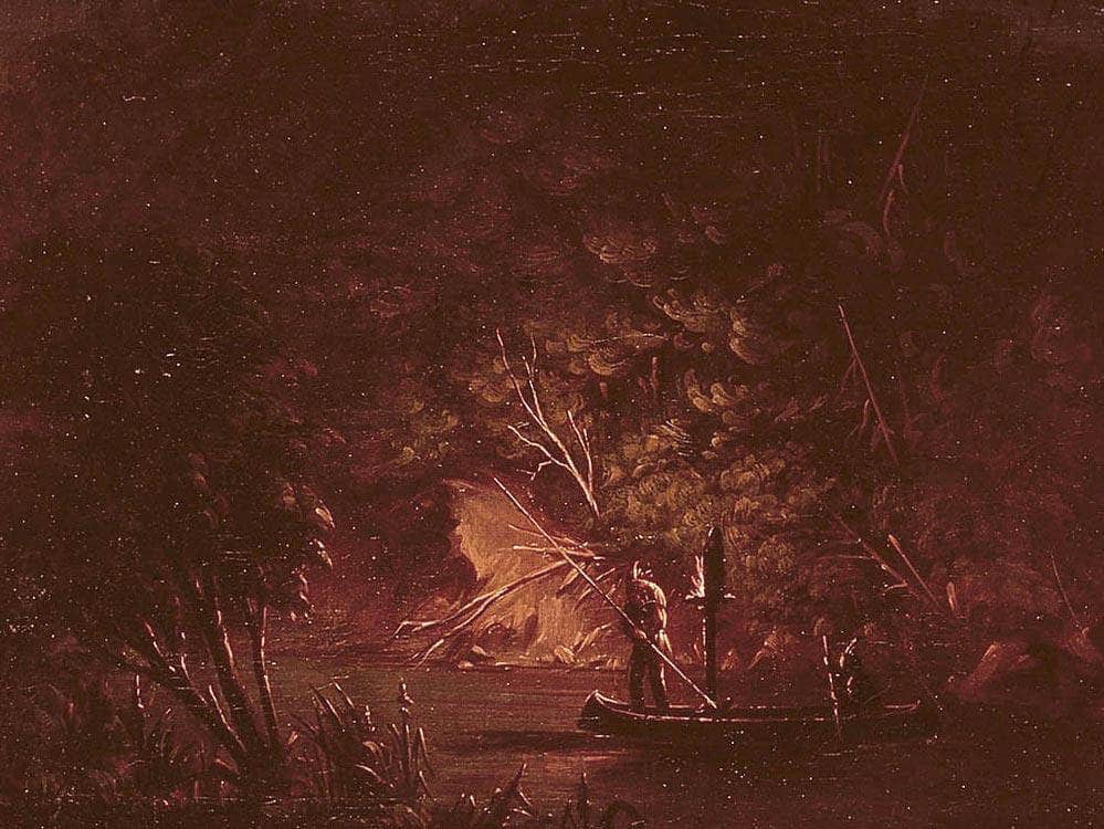 Ojibwe Spearing Salmon By Torchlight By George Catlin - Image 5