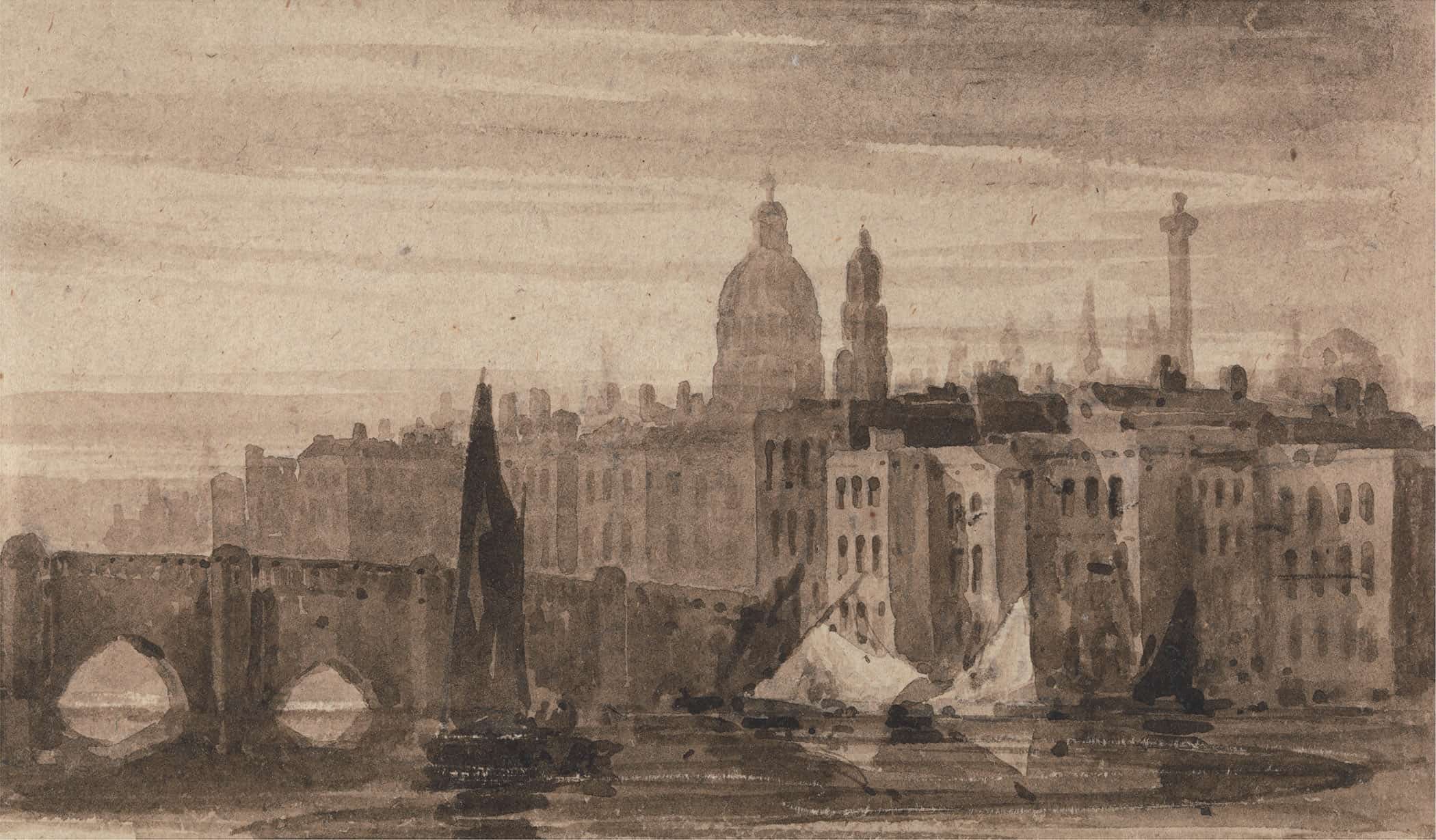 Old London Bridge And St Pauls Cathedral From The Thames by David Cox - Image 2