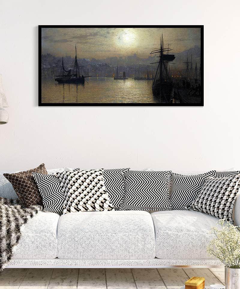 Old Scarborough, Full Moon, High Water Painting John Grimshaw Canvas Art - Image 4