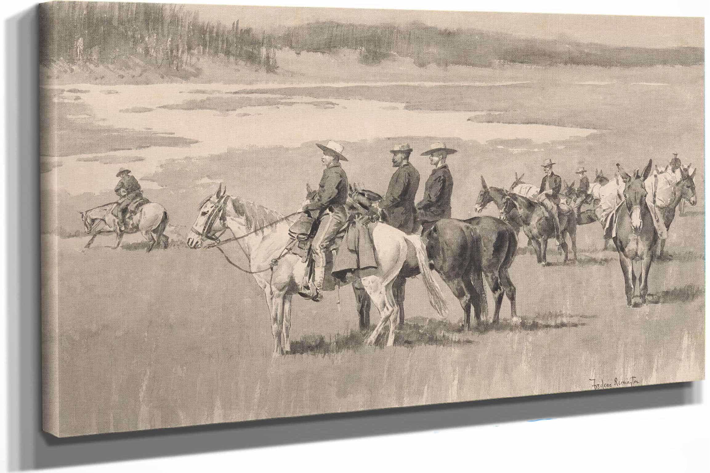 On The Head Waters Burgess Finding A Ford by Frederic Remington