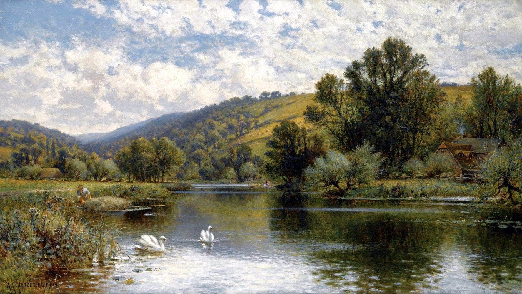 On The Thames Painting Alfred Augustus Glendening Canvas Art - Image 5