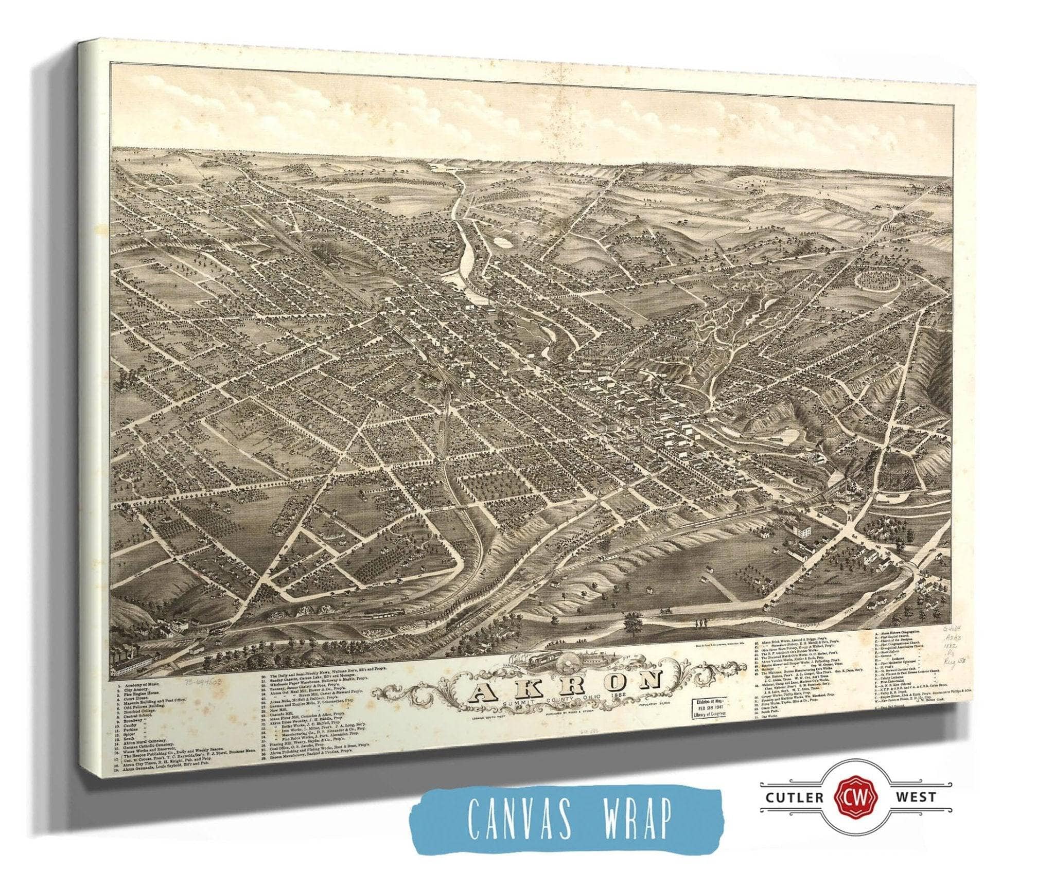 Panoramic View Of The City Of Akron Summit County Ohio 1882 State of Ohio