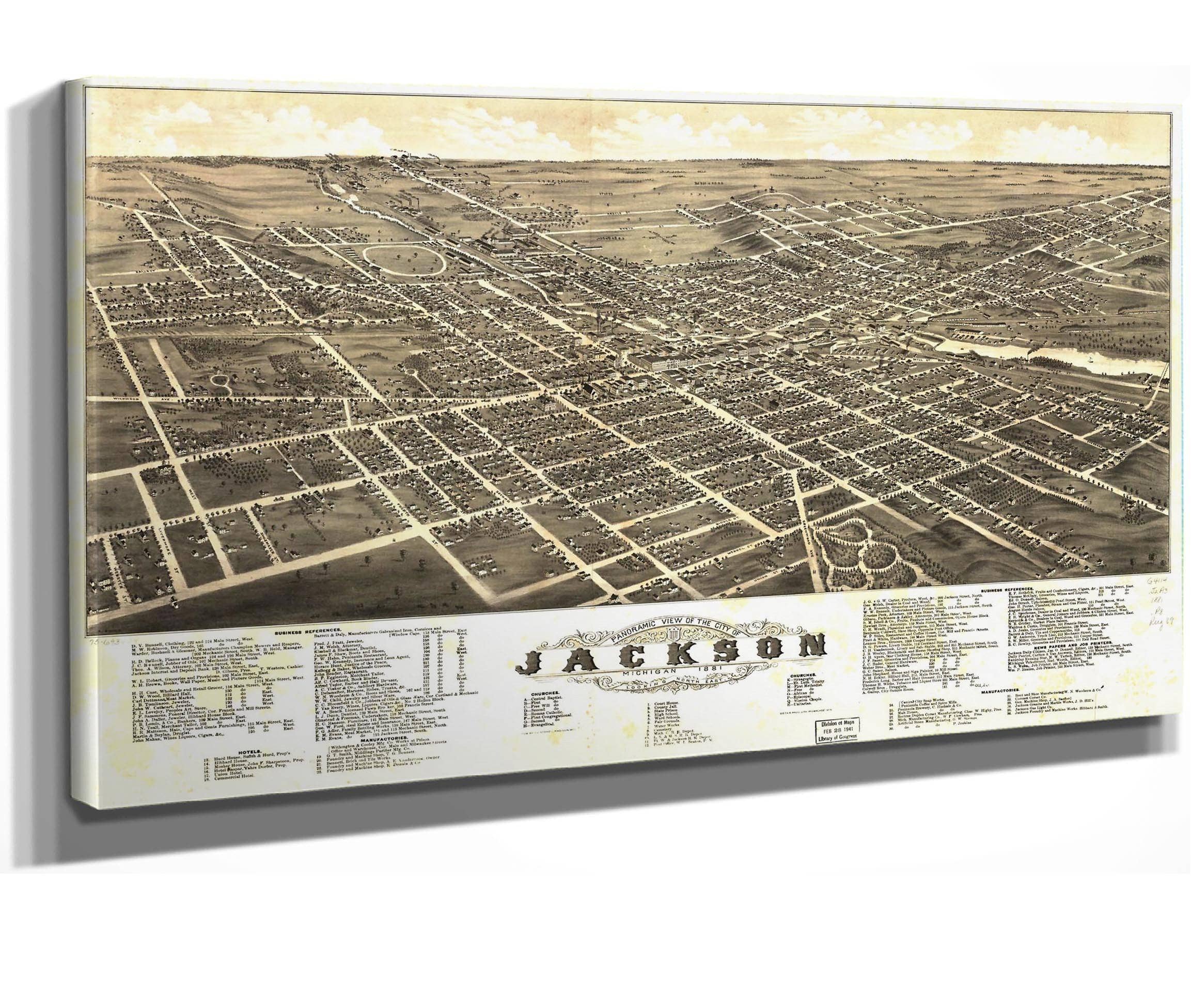 Panoramic View Of The City Of Jackson Michigan 1881 State Of Michigan