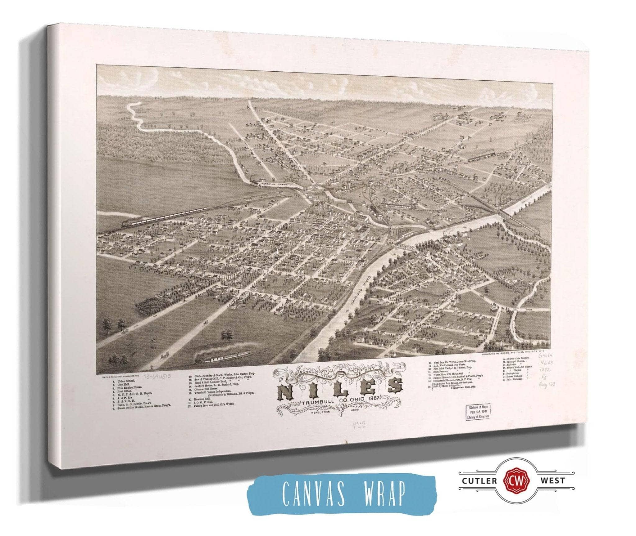 Panoramic View Of The City Of Niles Trumbull Co Ohio 1882 State of Ohio
