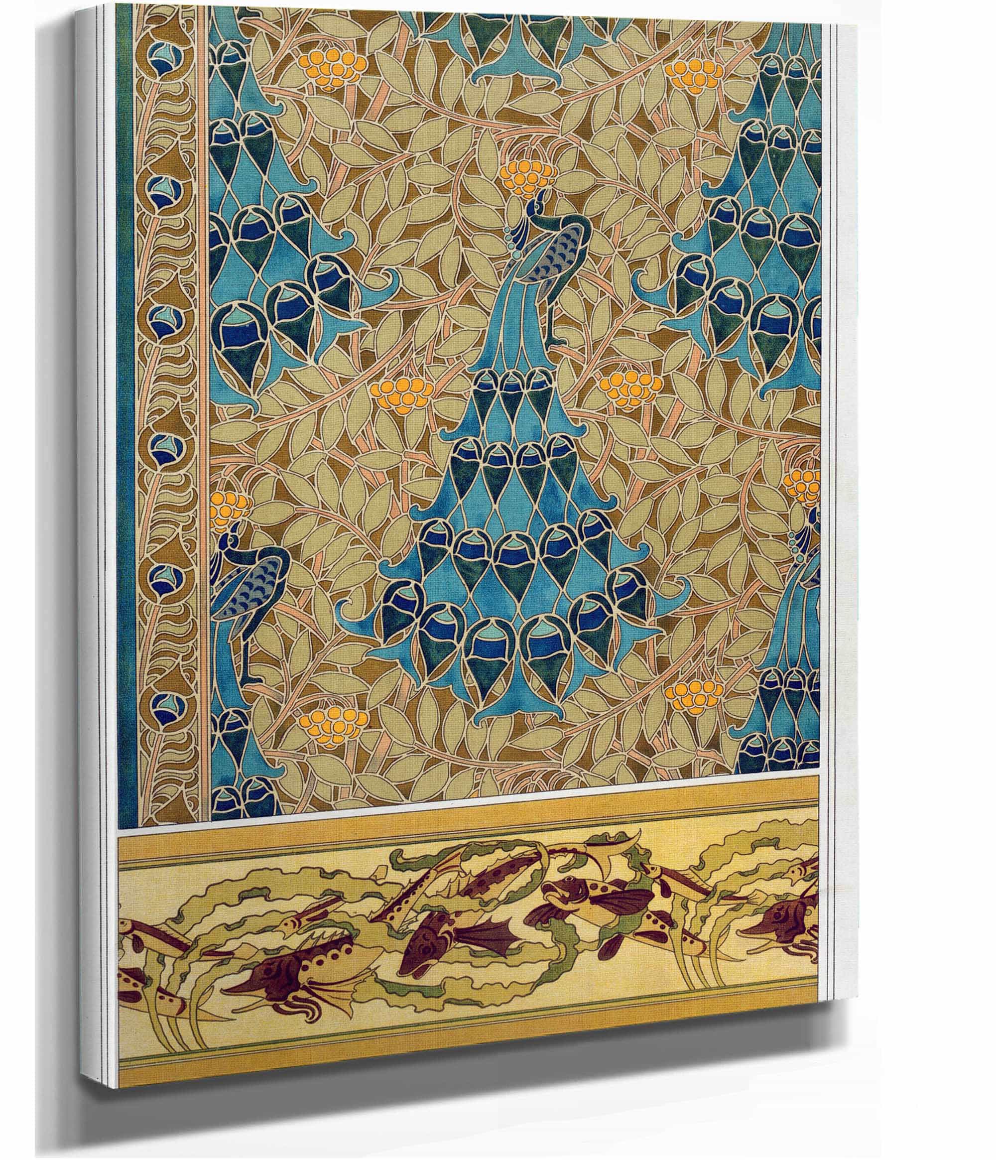 Paons Dans Les Sorbiers Pochoir Poissons Et Algues Bordure by Maurice Pillard Verneuil - Image 2