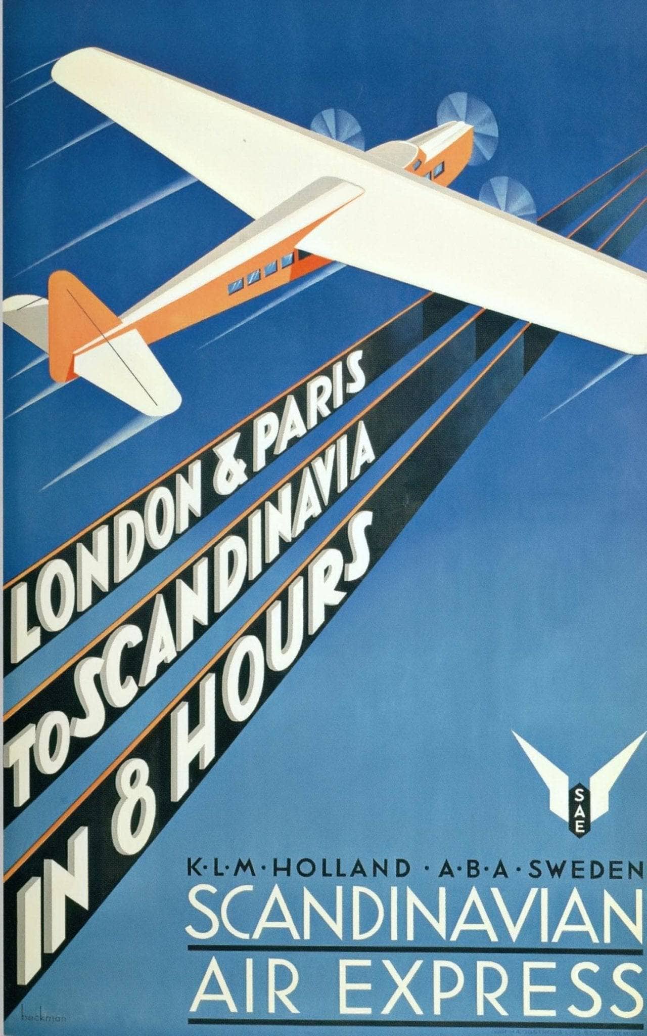Paris Vintage Air classic Travel Poster 1950s 'Paris via Constellation' - Image 2