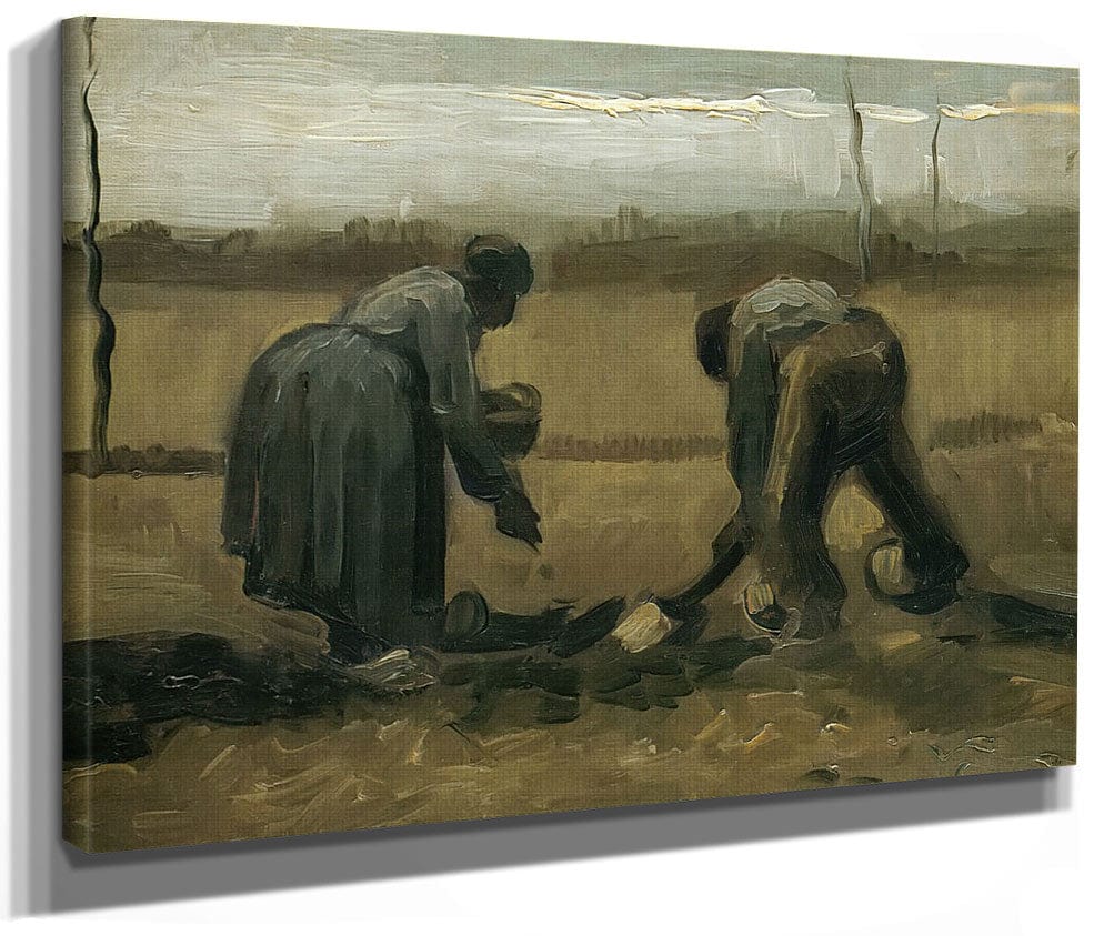 Peasant And Peasant Woman Planting Potatoes By Vincent Van Gogh