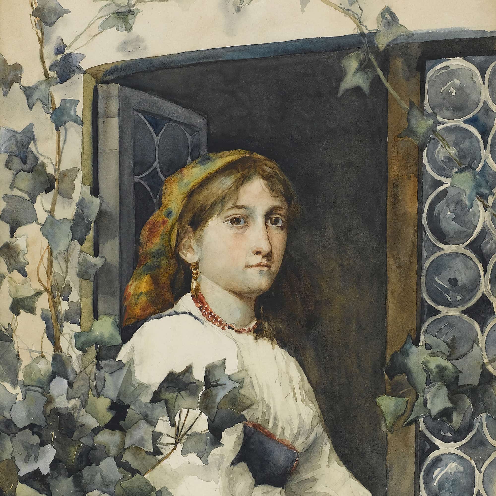 Peasant Girl In Window by Eastman Johnson - Image 4