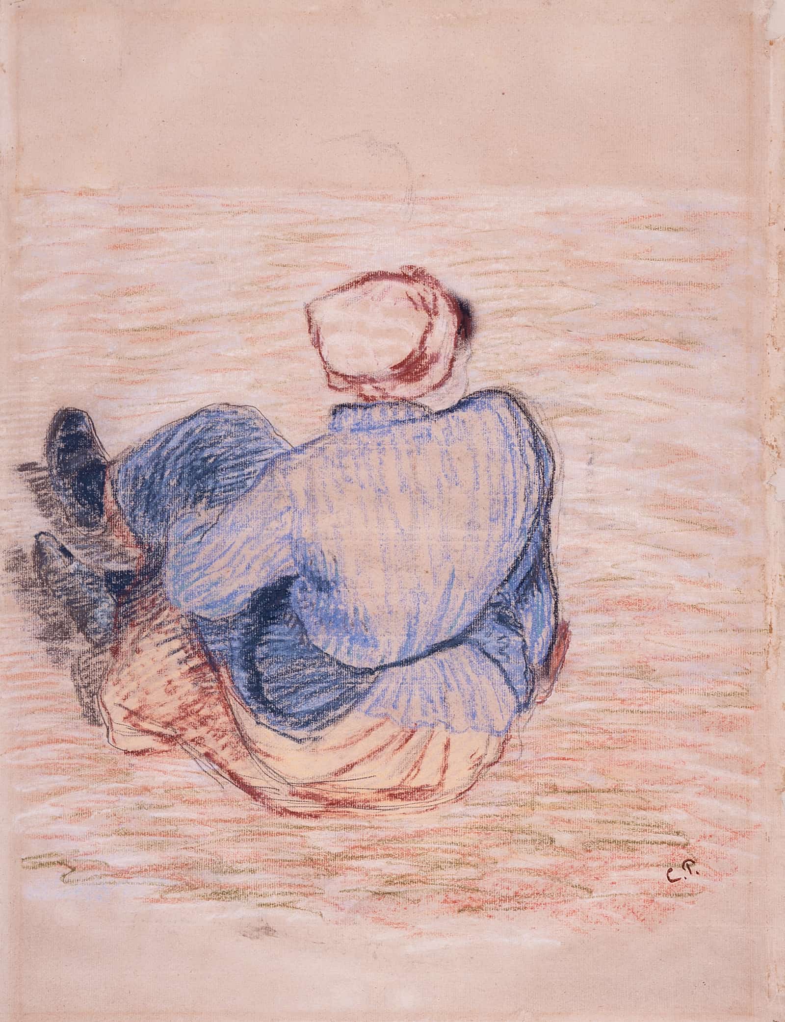 Peasant Girl Seated On The Ground Early S by Camille Pissarro