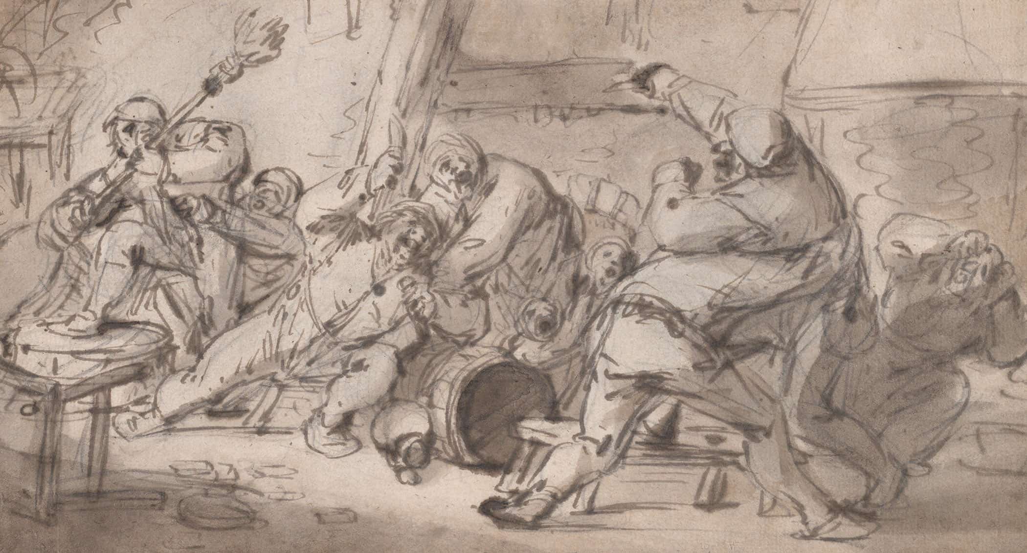 Peasants Fighting In An Inn Mid Th Century By Adriaen Van Ostade - Image 2