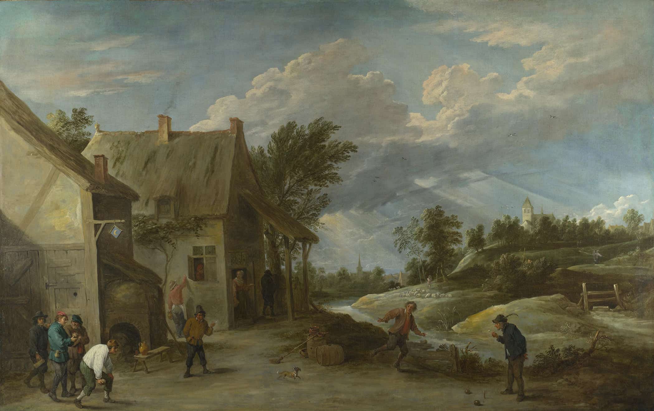 Peasants Playing Bowls Outside A Village Inn by David Teniers The Younger - Image 2