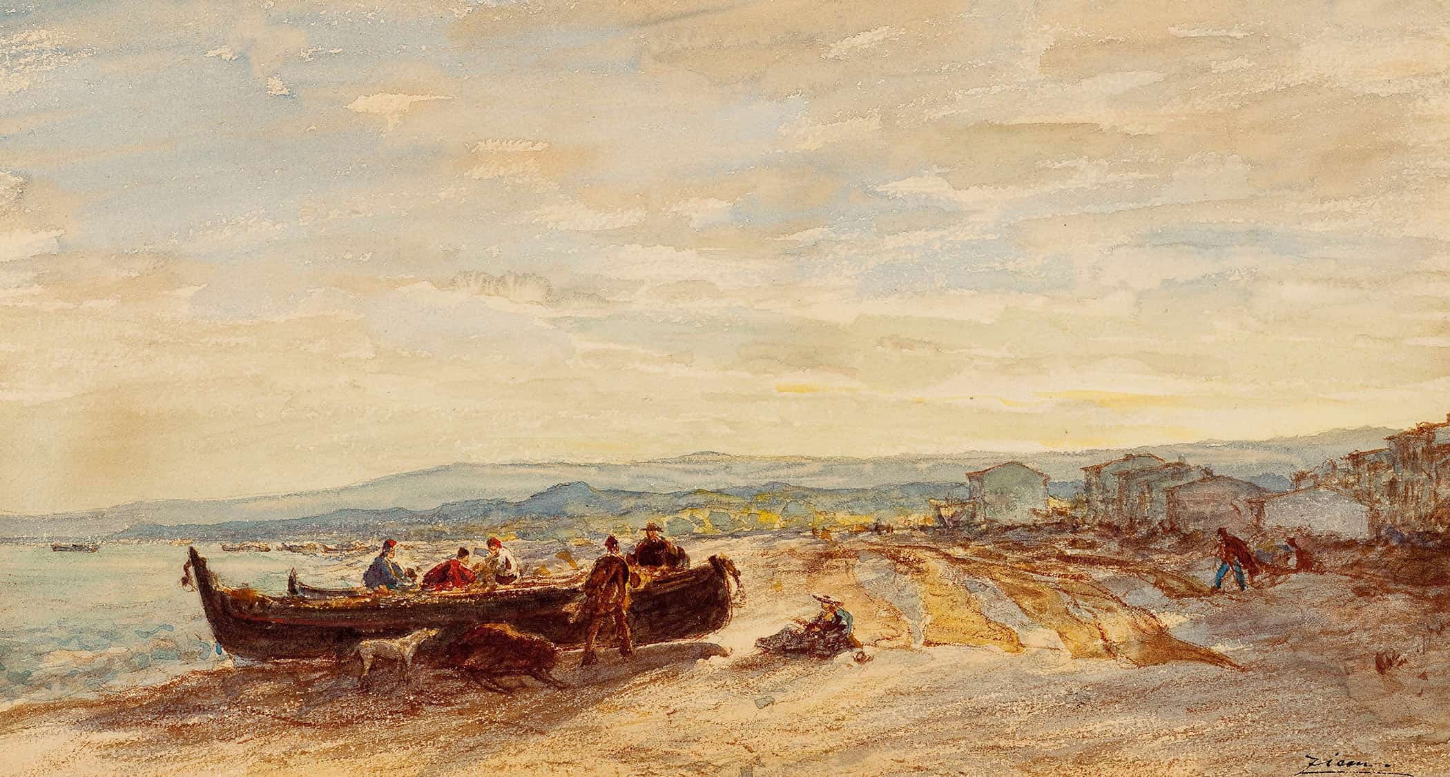Pecheurs A Antibes by Felix Ziem - Image 2