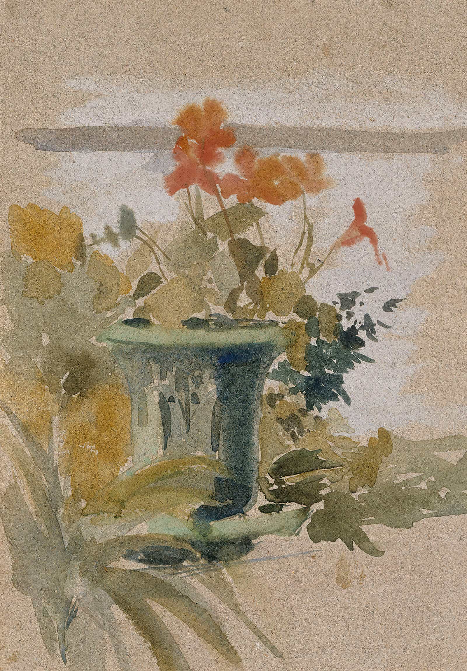Pelargoniums On The Terrace by Albert Edelfelt