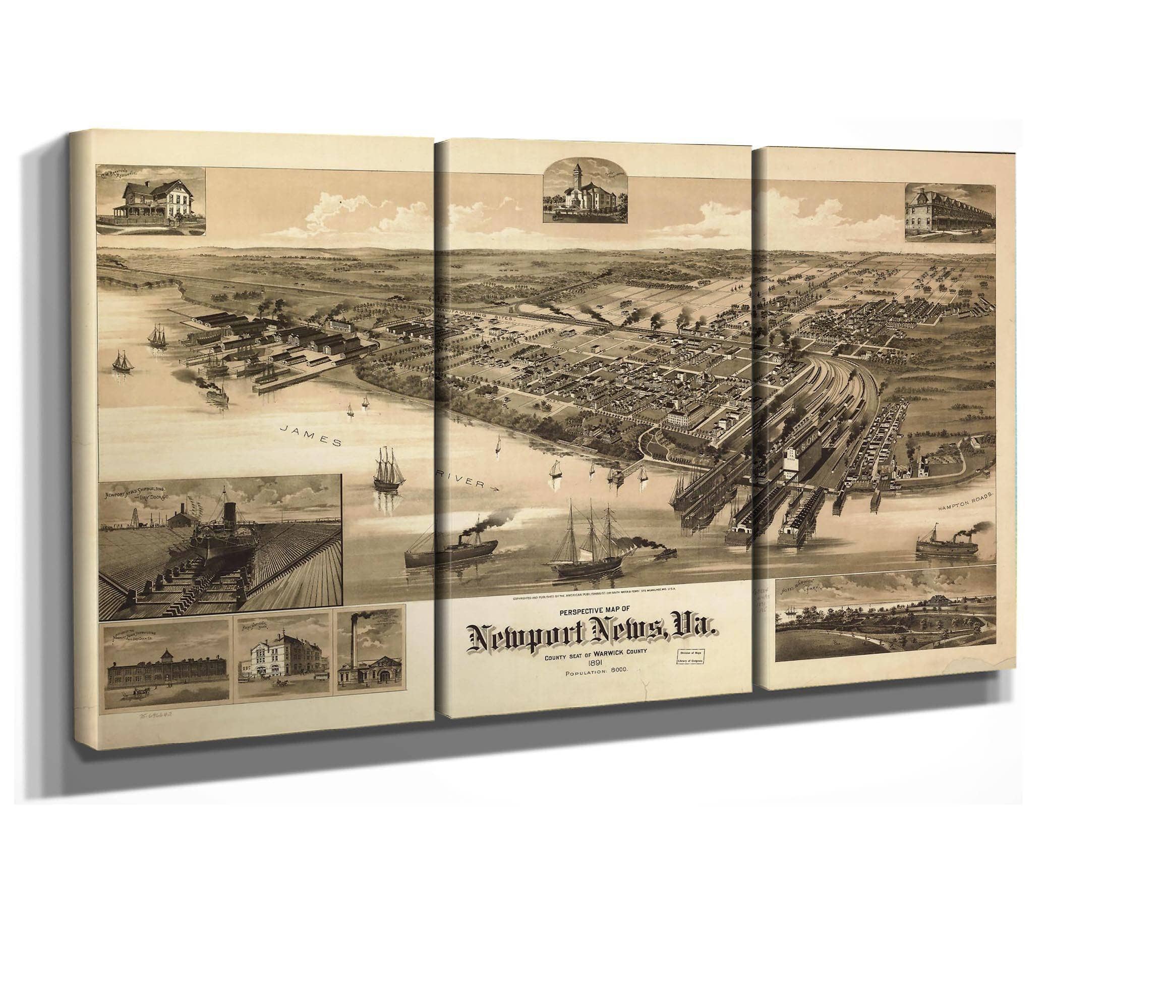 Perspective Map Of Newport News Va County Seat Of Warwick County 1891  State Of Virginia - Image 2
