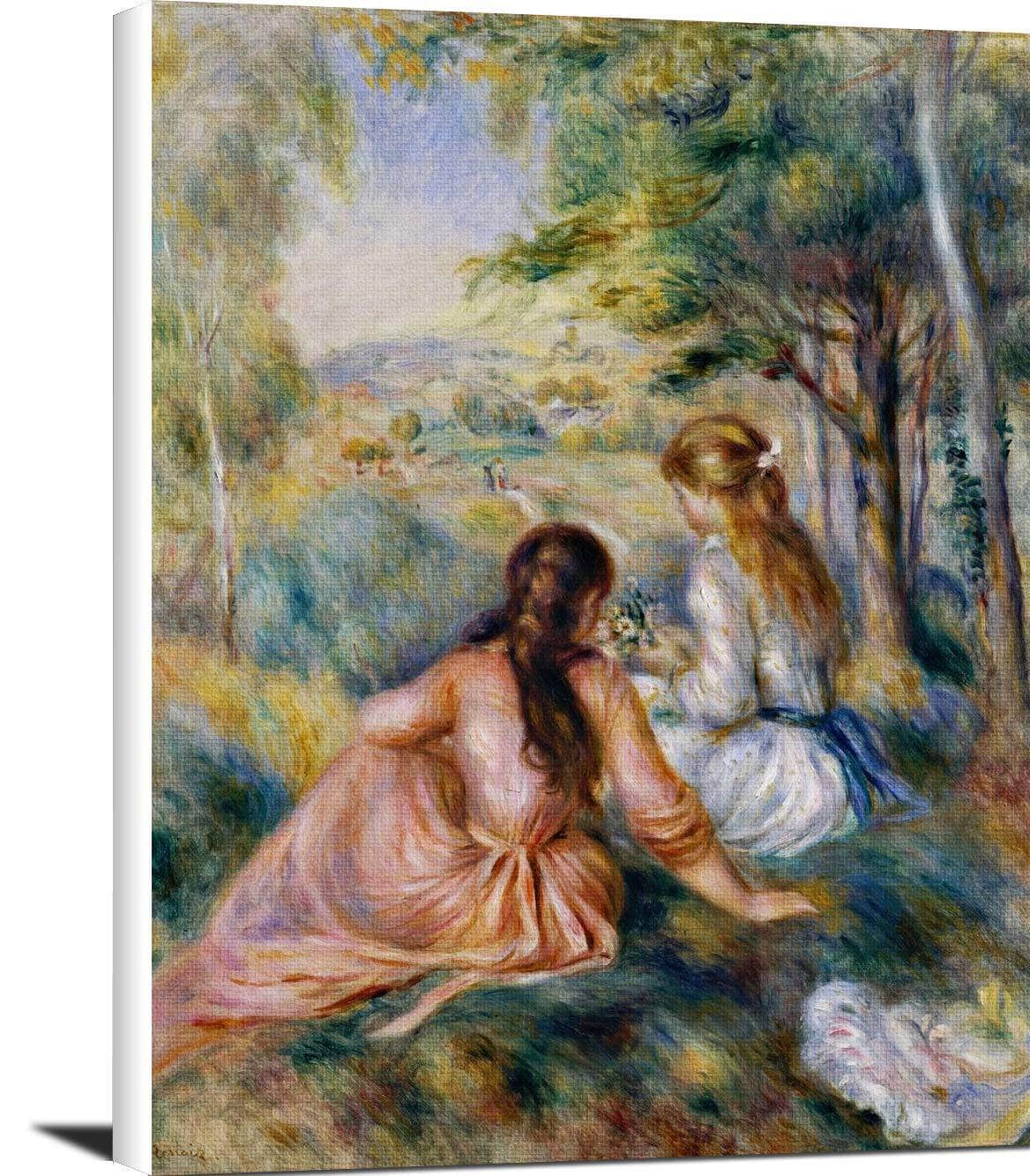 Picking Flowers In The Meadow Painting Auguste Renoir Canvas Art
