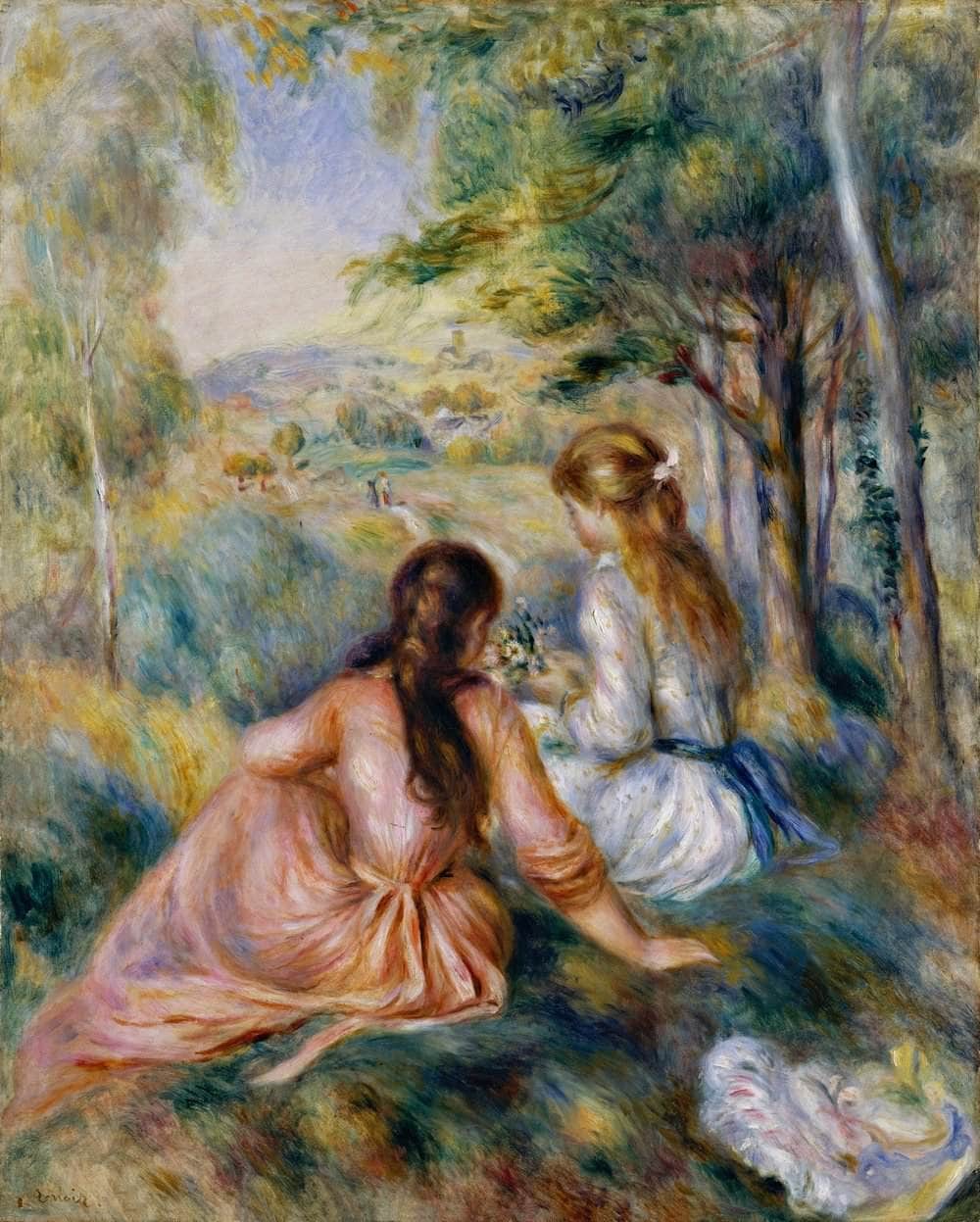 Picking Flowers In The Meadow Painting Auguste Renoir Canvas Art - Image 5