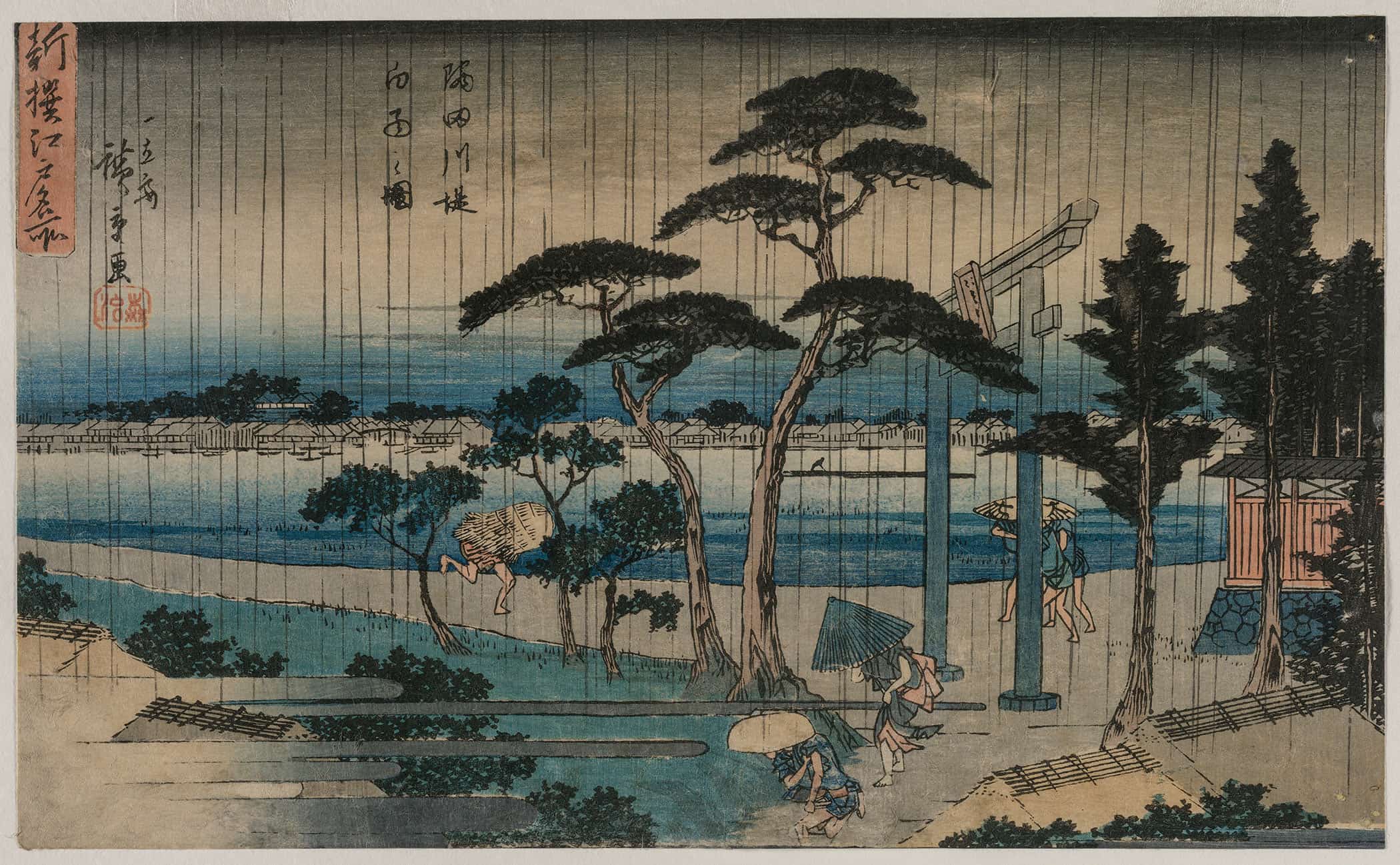 Picture Of Light Rain On The Embankment Of The Sumida River From The Series A New Selection Of Famous Places In Edo Late S Or Early S by Ando Hiroshige