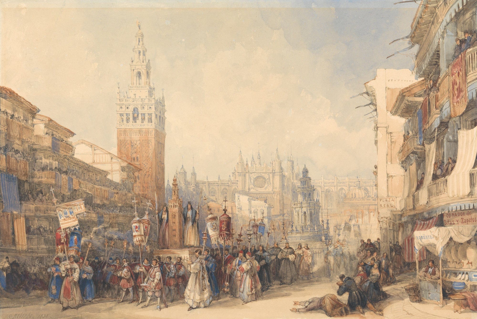 Plaza Real And Procession by David Roberts - Image 2