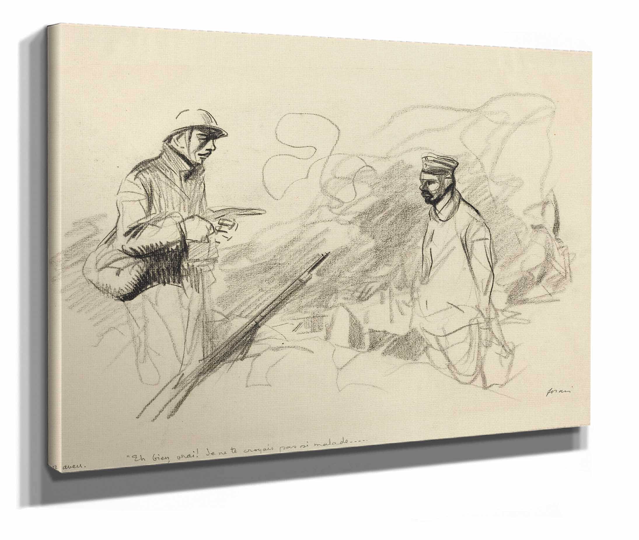 Poilu Acknowledging German Soldier Probably by Jean Louis Forain - Image 2