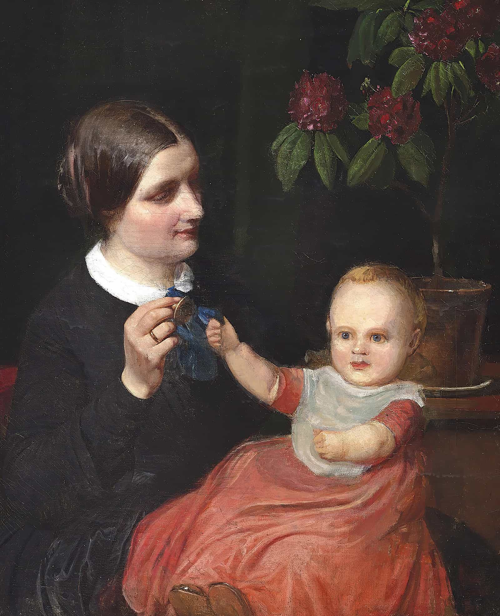 Portraet Af Kunstnerens Hustru Med Sonnen Poul Pa Skodet by Wilhelm Marstrand