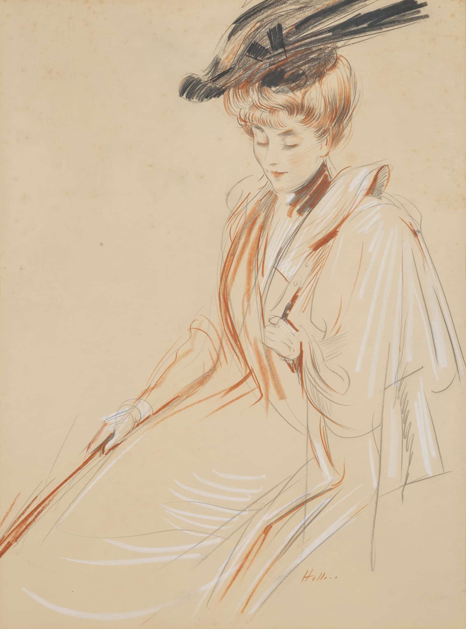 Portrait De Femme Au Chapeau A Plumes by Paul Cesar Helleu