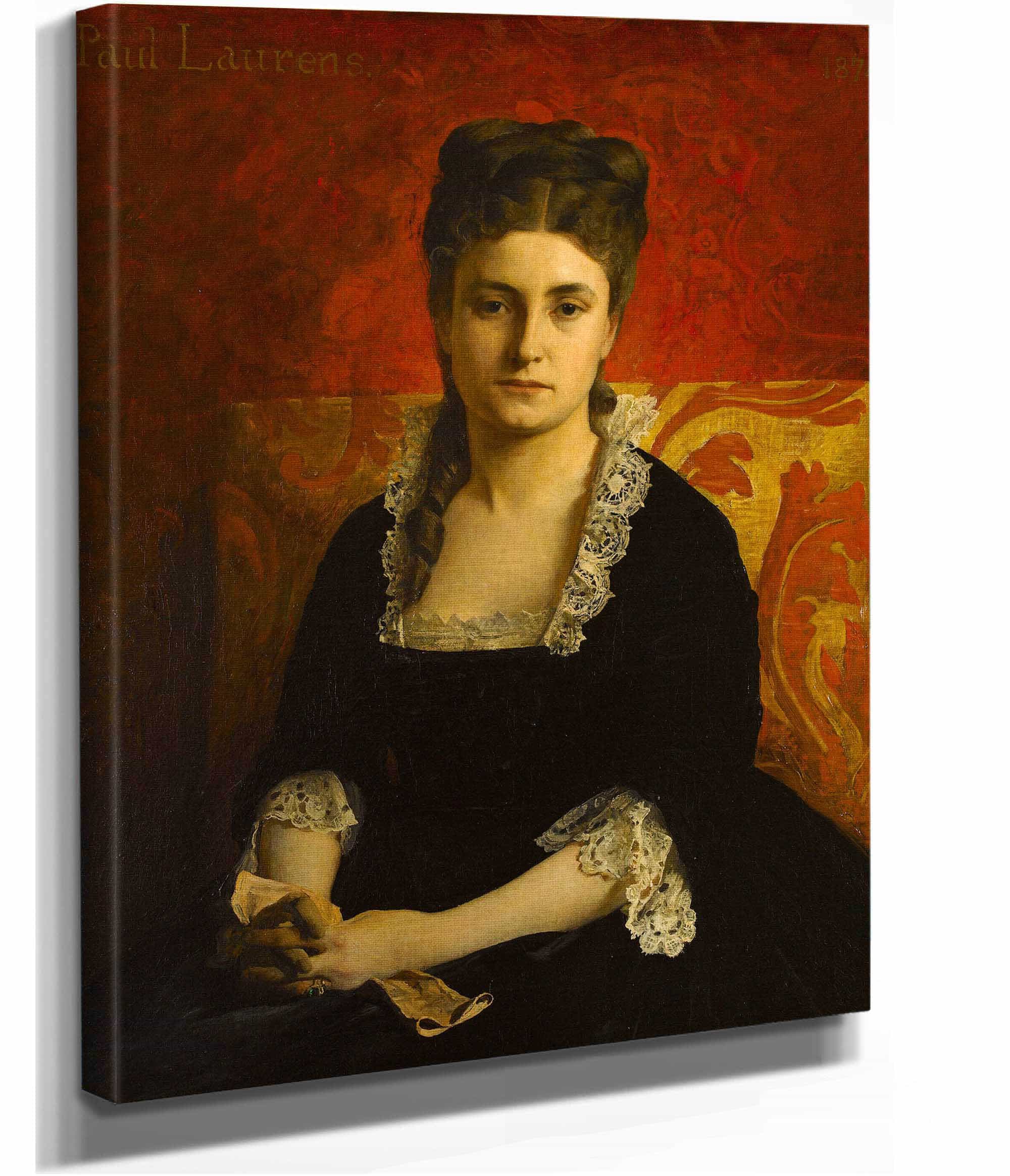 Portrait De Femme En Robe Noire Tenant Un Gant by Jean Paul Laurens