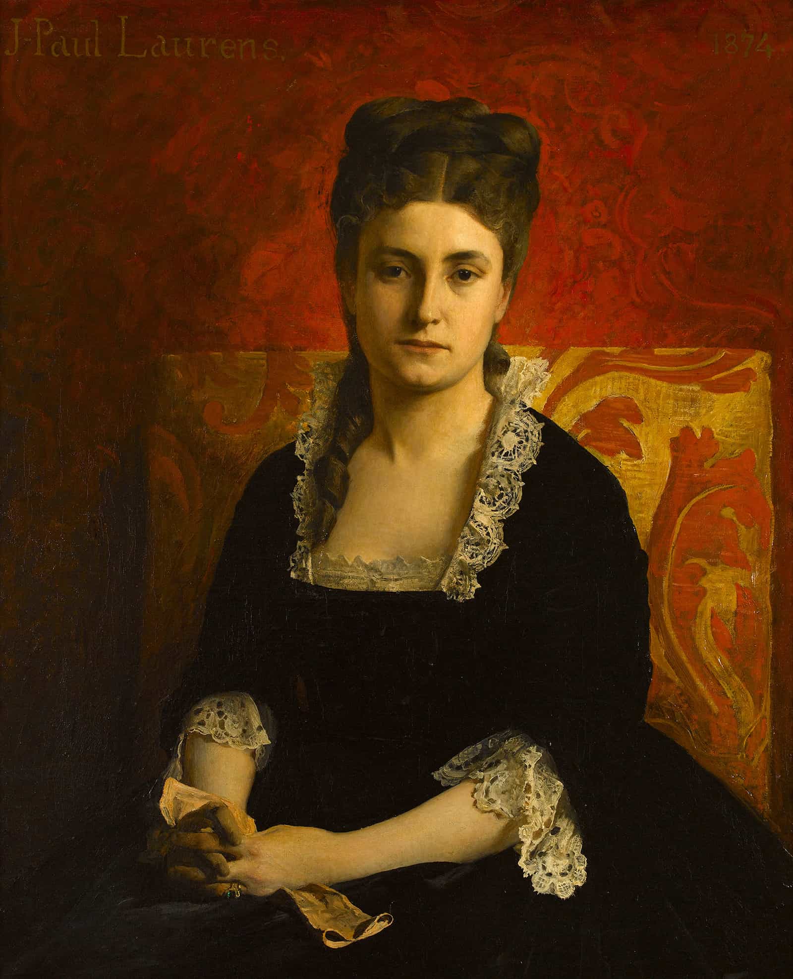 Portrait De Femme En Robe Noire Tenant Un Gant by Jean Paul Laurens - Image 2