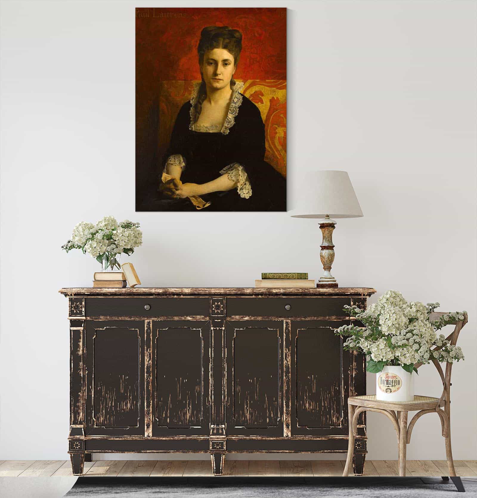 Portrait De Femme En Robe Noire Tenant Un Gant by Jean Paul Laurens - Image 4