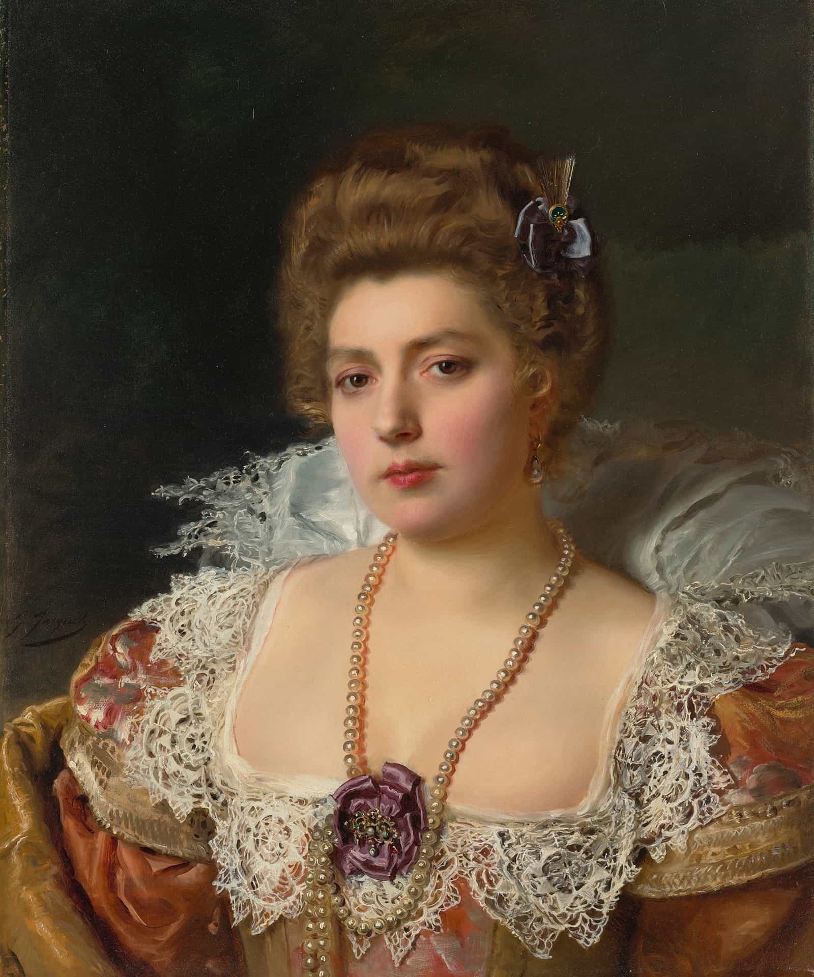 Portrait Dune Femme Portant Des Perles by Gustave Jean Jacquet