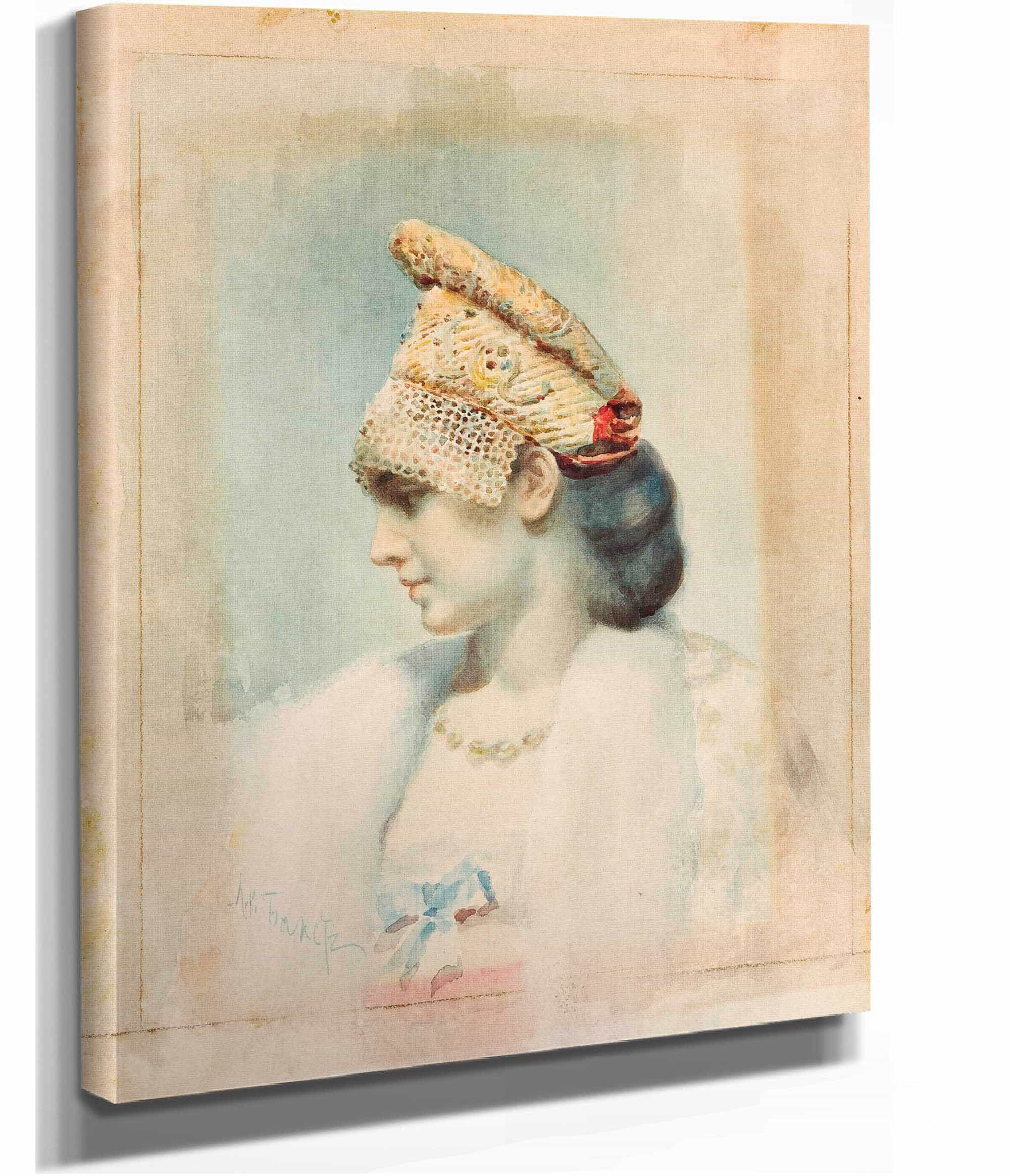 Portrait Of A Girl Wearing A Kokoshnik In Profile by Leon Bakst - Image 2