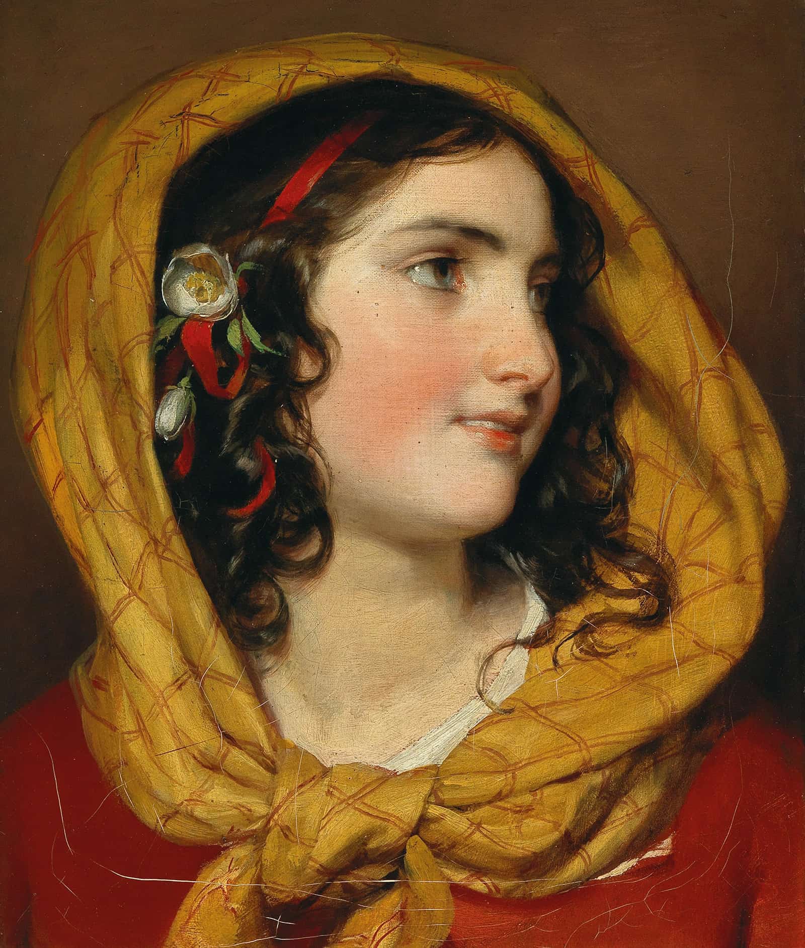 Portrait Of A Girl With A Red Hairband And A Yellow Headscarf by Friedrich Von Amerling