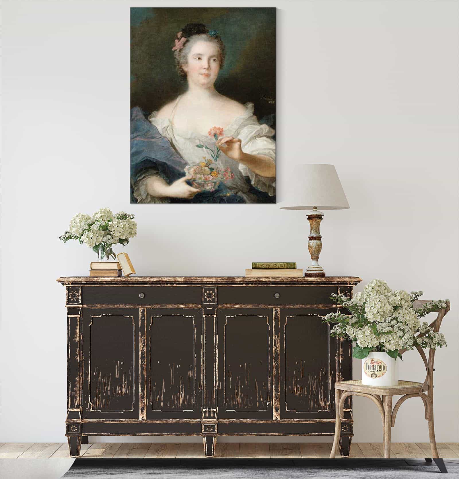 Portrait Of A Lady Holding A Carnation De Chateauroux by Jean Marc Nattier - Image 2