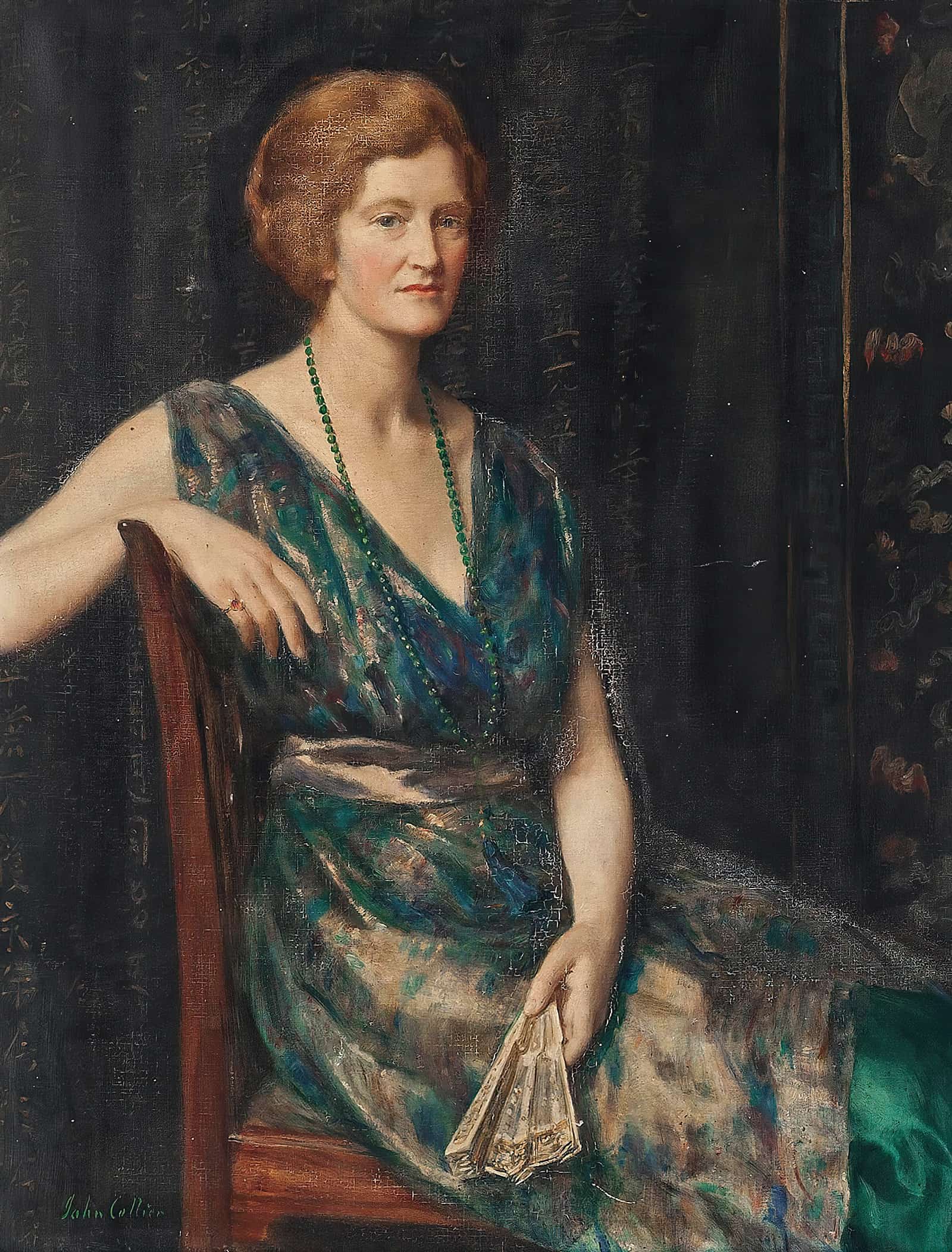 Portrait Of A Lady Thought To Be Mrs Geoffrey Pynam Of Guildford by John Collier - Image 2