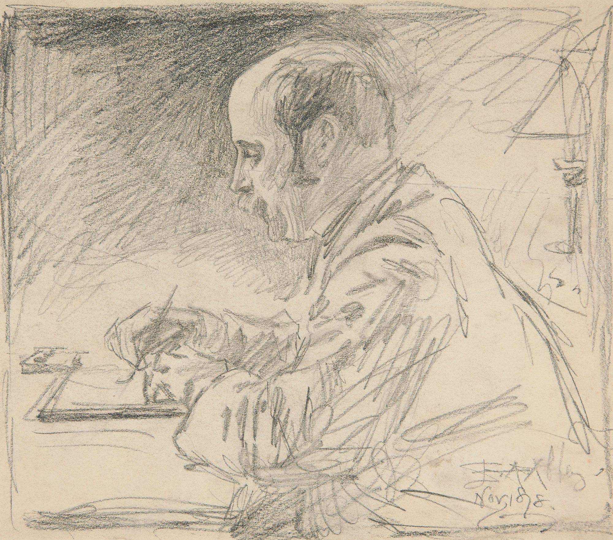 Portrait Of A Man Left Profile Writing At Desk by Edwin Austin Abbey - Image 2
