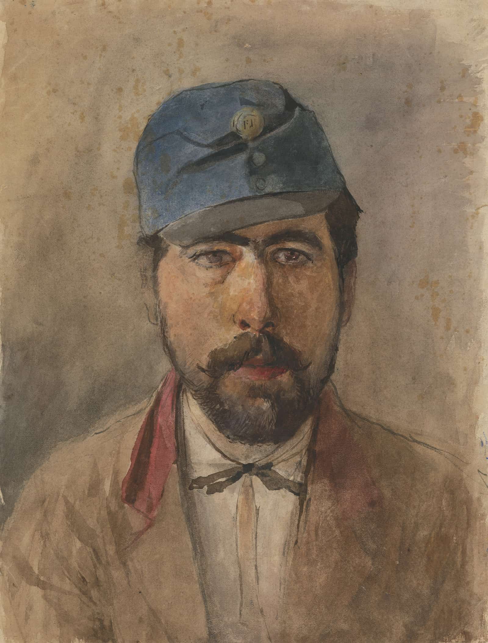 Portrait Of A Soldier In A Blue Cap by Ladislav Mednyanszky