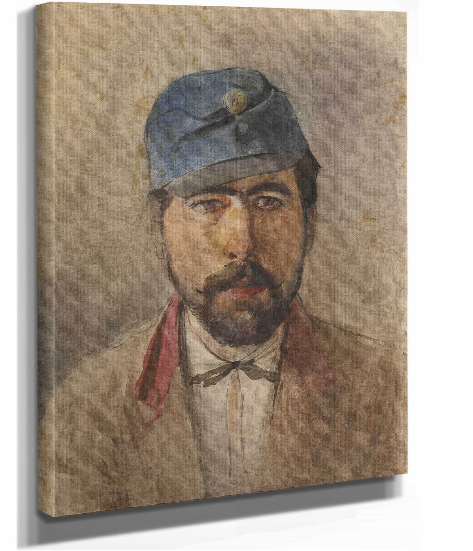 Portrait Of A Soldier In A Blue Cap by Ladislav Mednyanszky - Image 2
