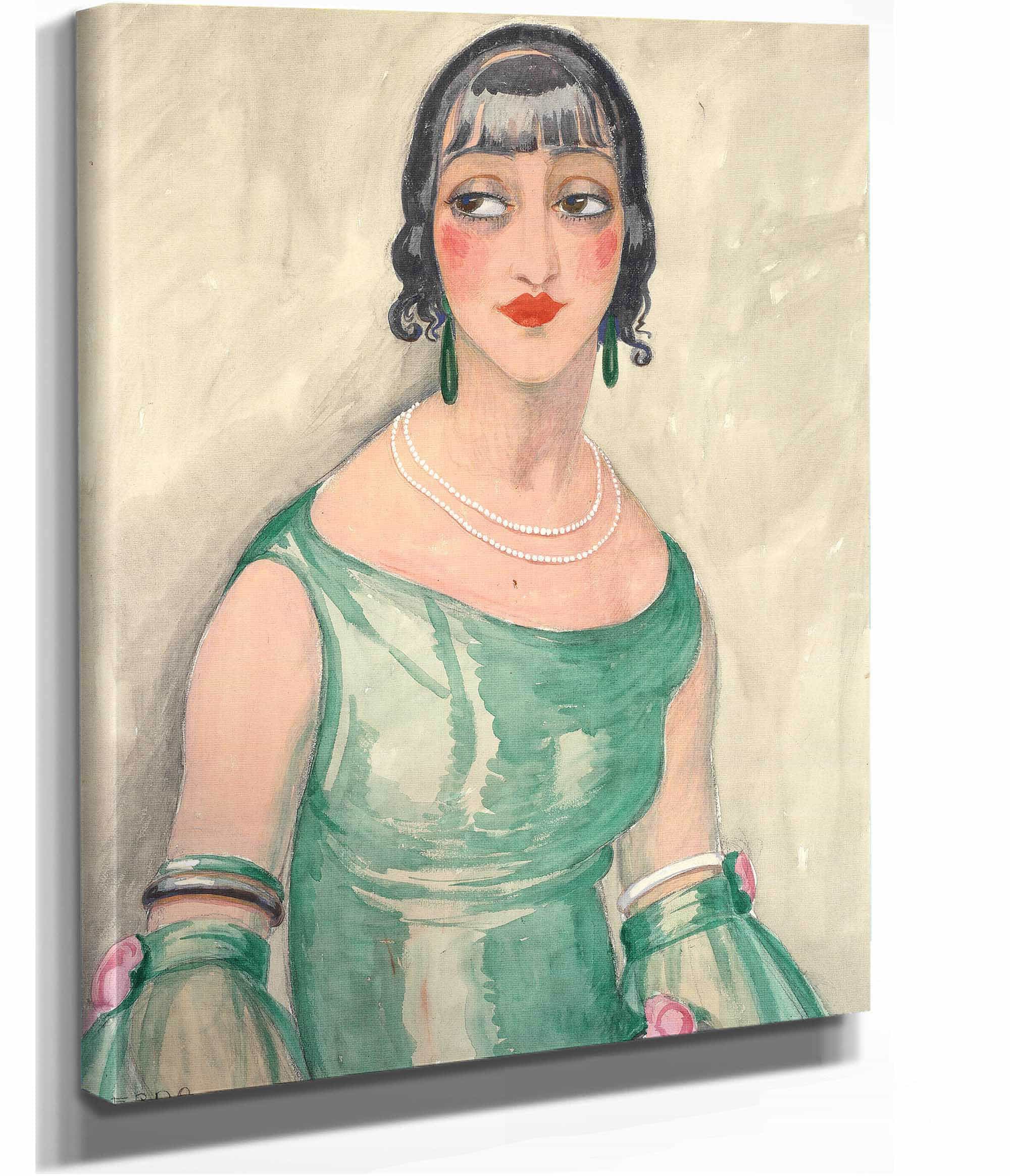 Portrait Of A Woman In Green Dress And Pearls by Gerda Wegener - Image 2