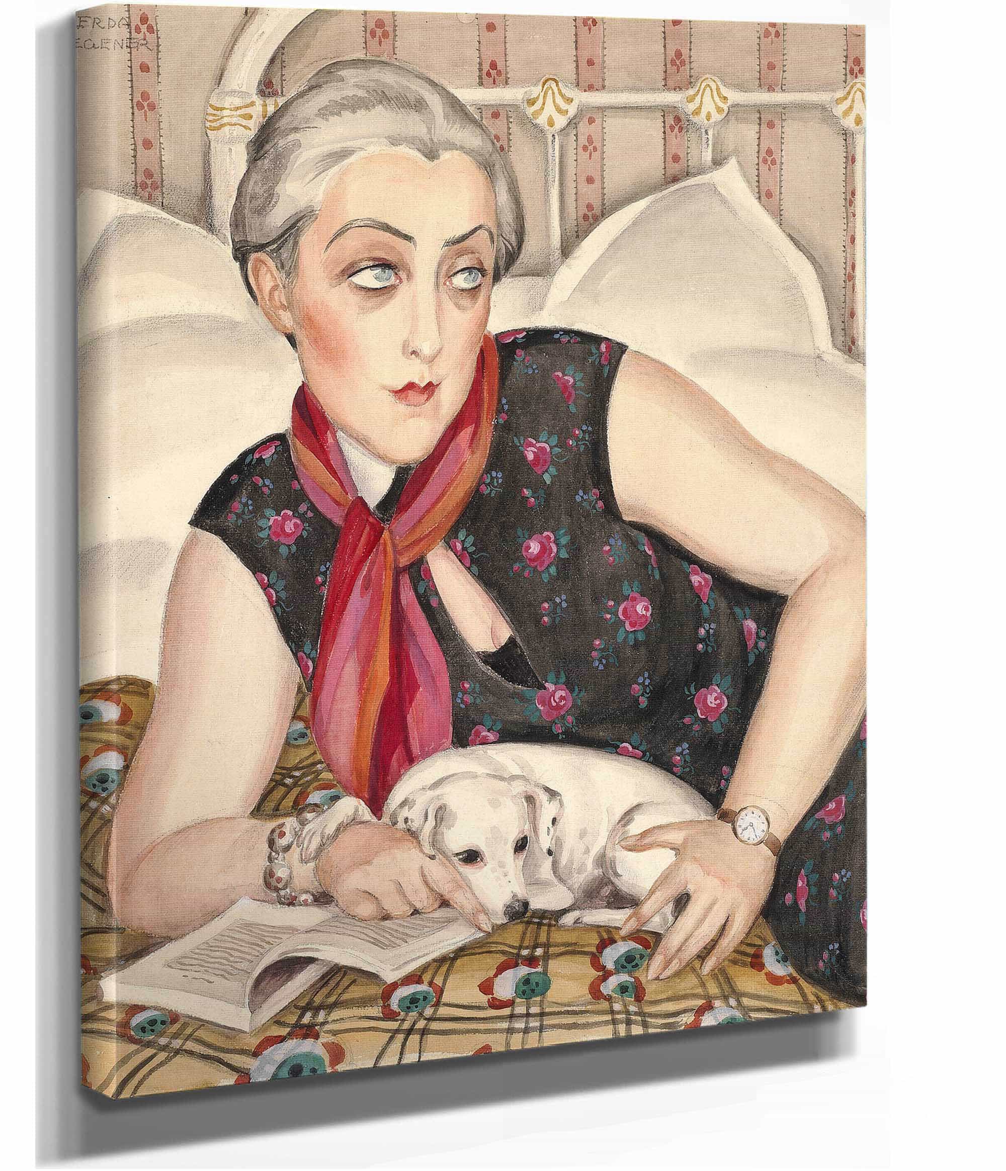 Portrait Of A Woman Reading With A Dog by Gerda Wegener - Image 2