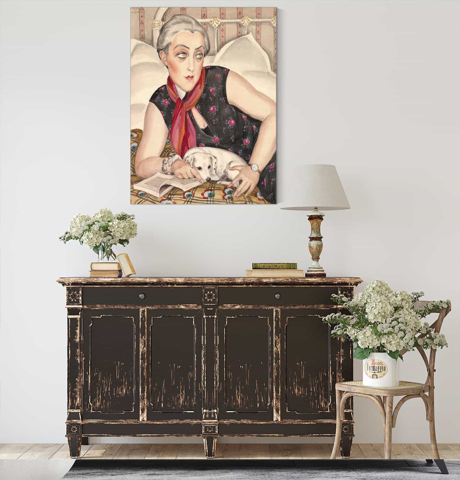 Portrait Of A Woman Reading With A Dog by Gerda Wegener - Image 4