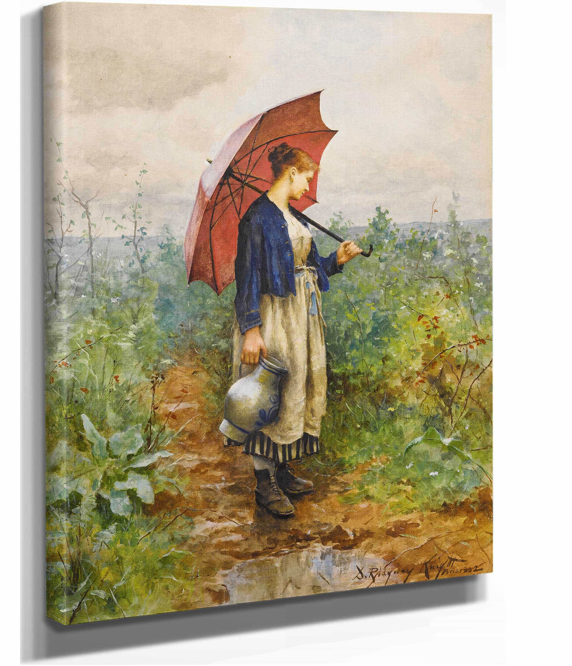 Portrait Of A Woman With Umbrella Gathering Water by Daniel Ridgway Knight - Image 2