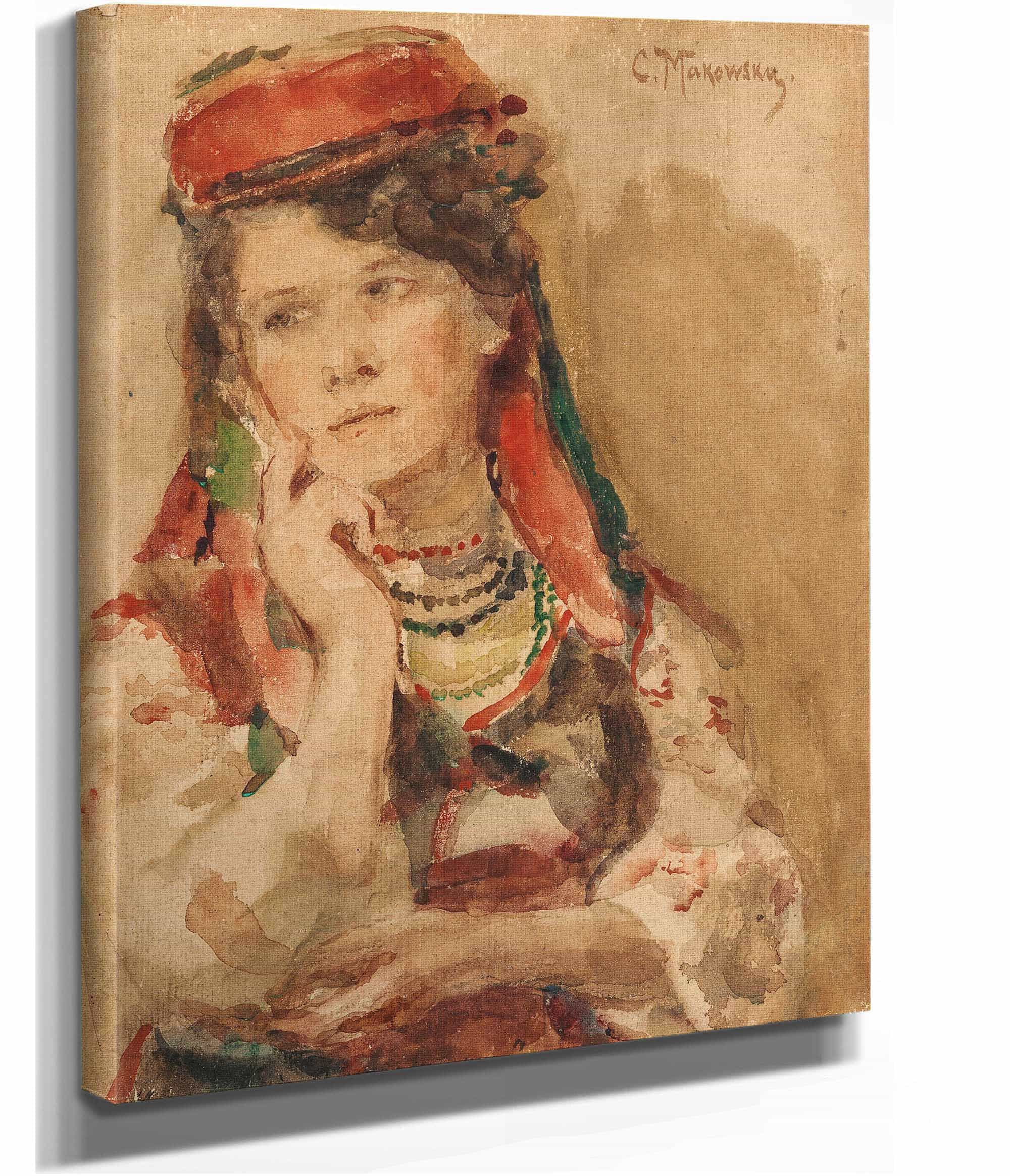 Portrait Of A Young Lady In Traditional Costume by Konstantin Egorovich Makovsky - Image 2